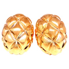 Basket Weave Cross Hatch Omega Clip Earrings Elongated Weave 18kt gold 12582*