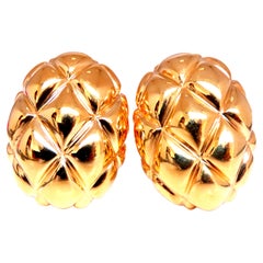 Basket Weave Cross Hatch Omega Clip Earrings Elongated Weave 18kt gold 12582