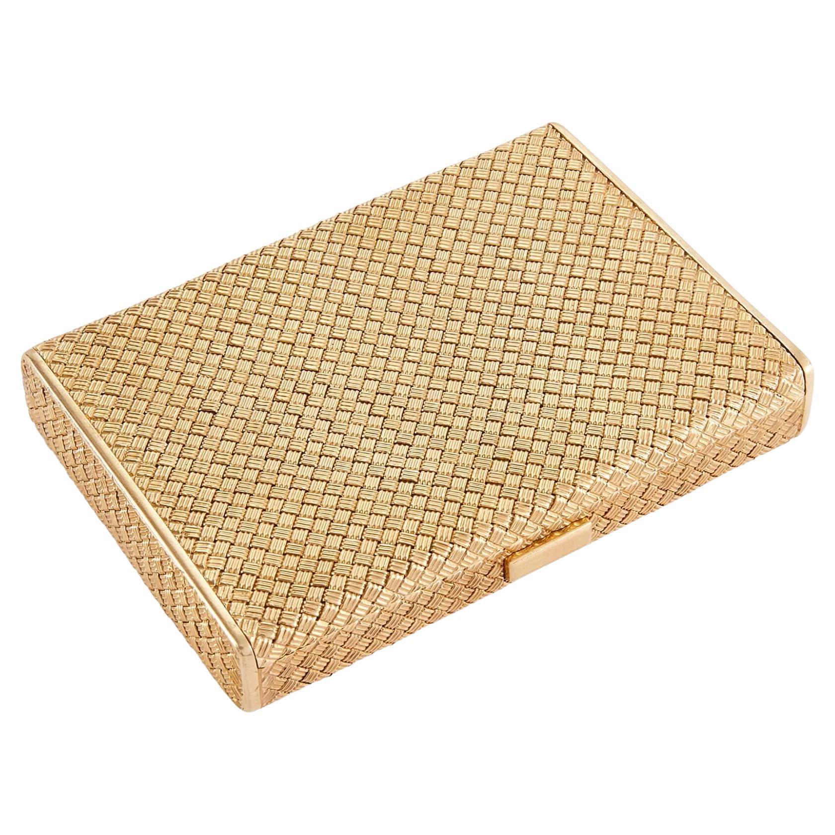 Basket Weave Design 18k Gold Cigarette Box For Sale