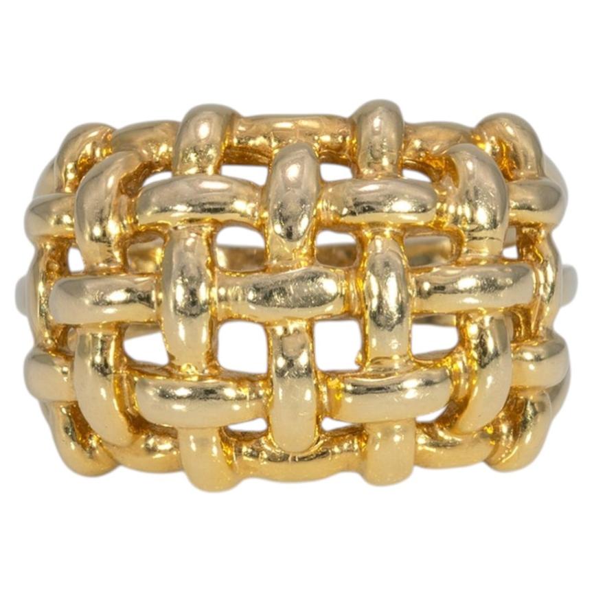 Basket-Weave Estate Ring in Solid 14K Gold – Woven Gold Ring