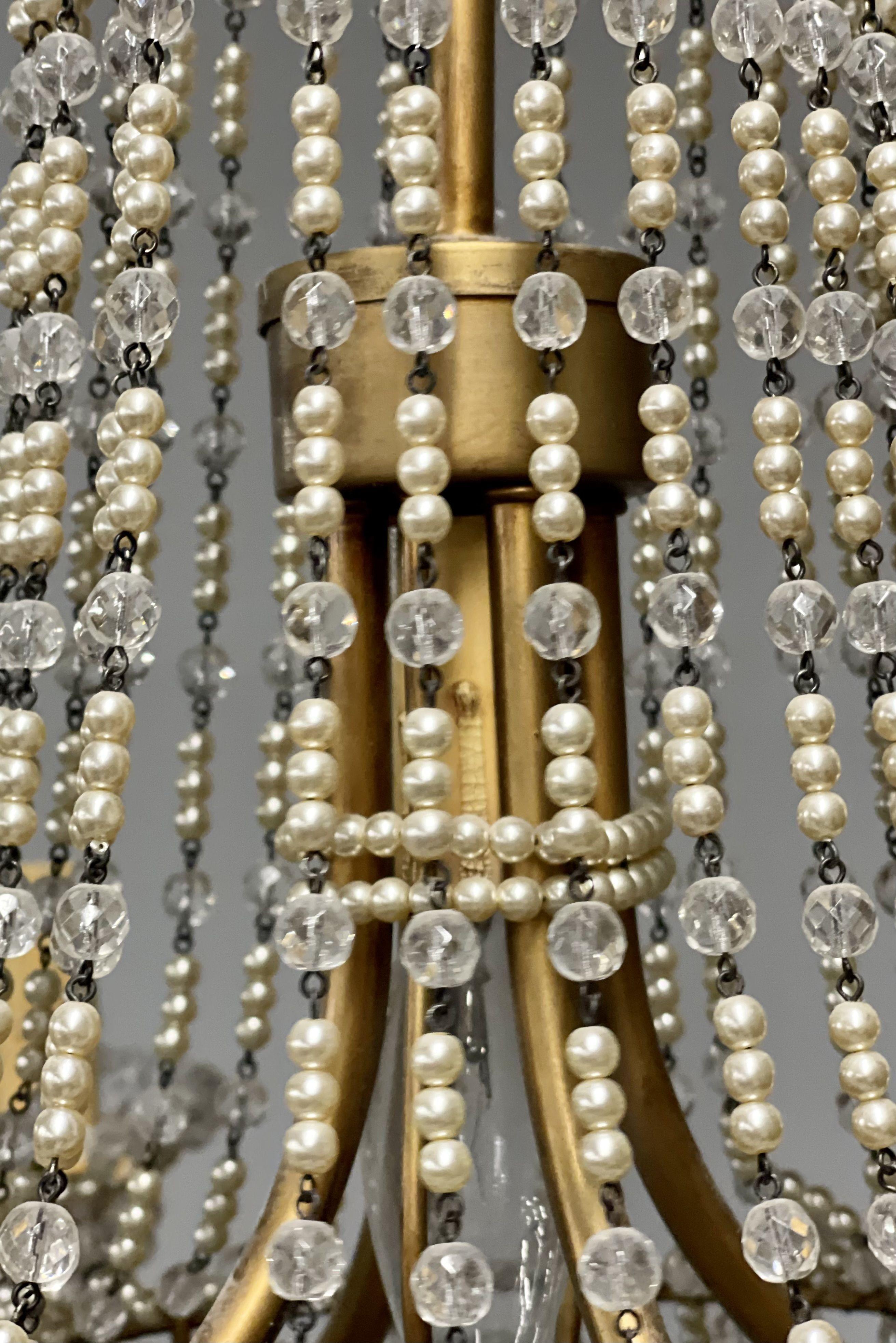 Basket Weave French Crystal Pearl Beaded Chandelier For Sale 7