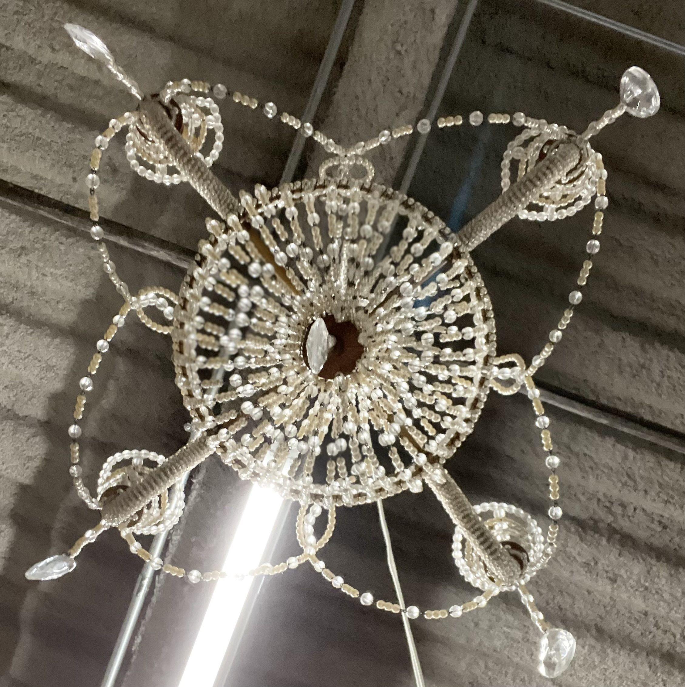 Basket Weave French Crystal Pearl Beaded Chandelier For Sale 9