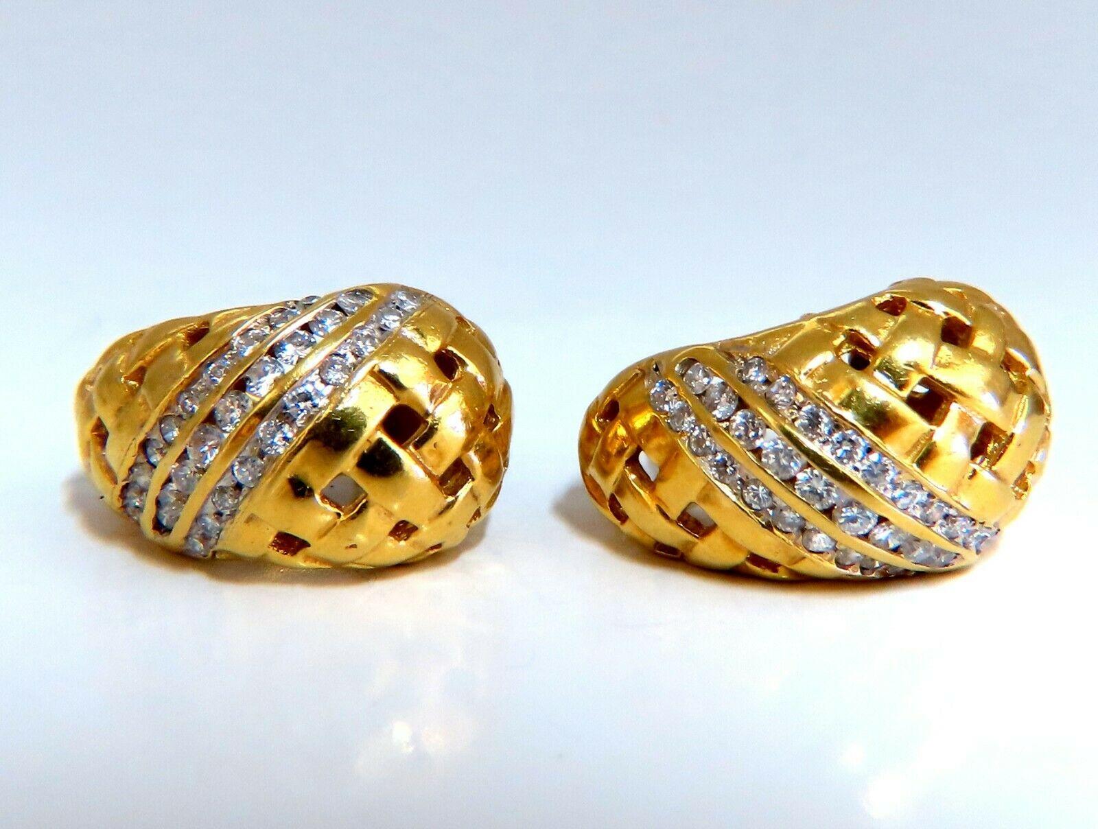 Basket Weave Natural 1.50ct Diamond Clip Earrings 18kt For Sale 1