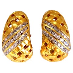 Basket Weave Natural 1.50ct Diamond Clip Earrings 18kt*