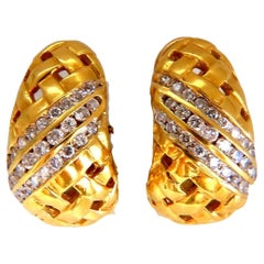 Clips d'oreilles en or 18 carats avec diamants naturels de 1,50 carat en forme de panier tissé