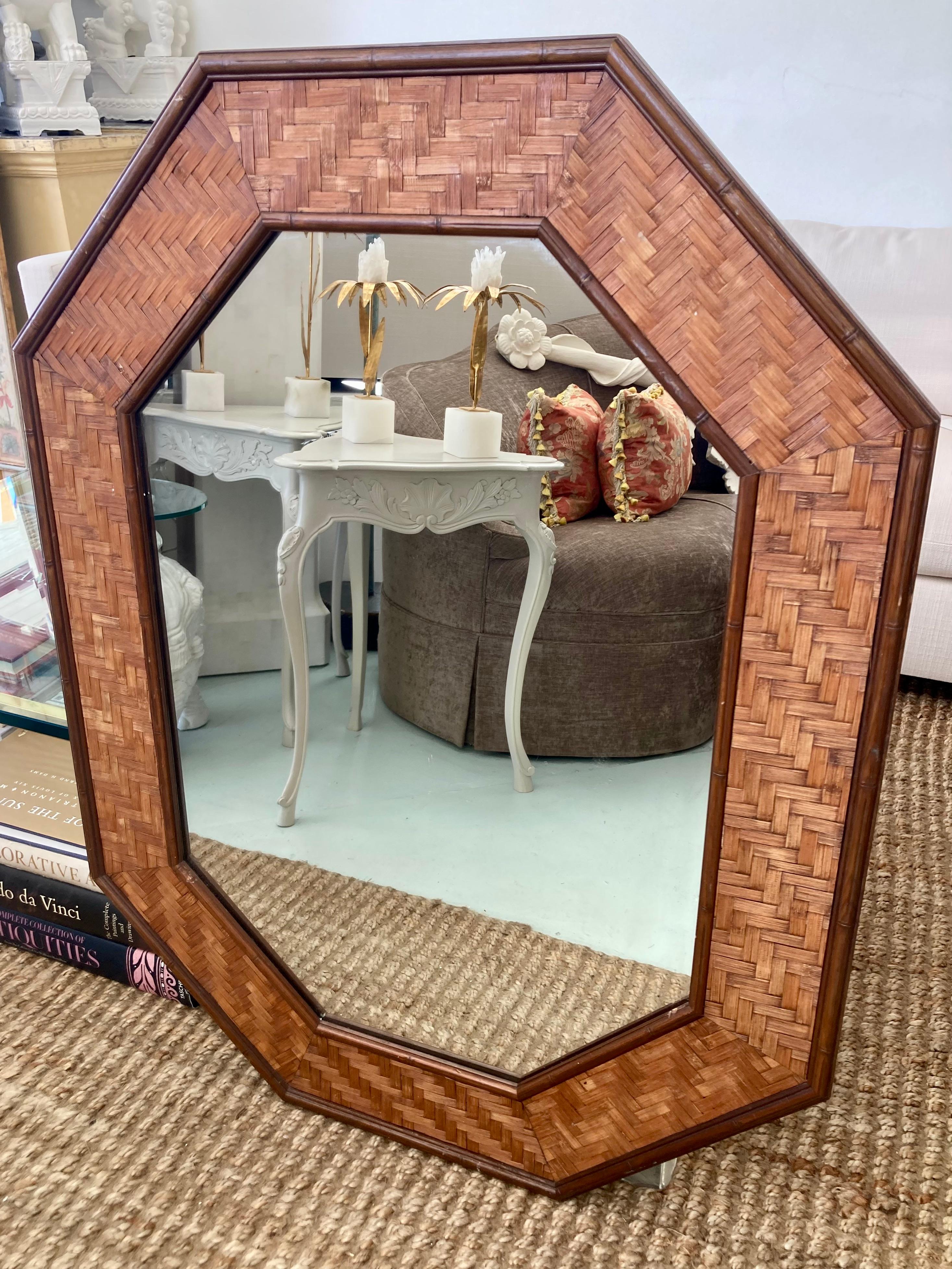 Basket Weave Rattan Mirror In Good Condition For Sale In Los Angeles, CA