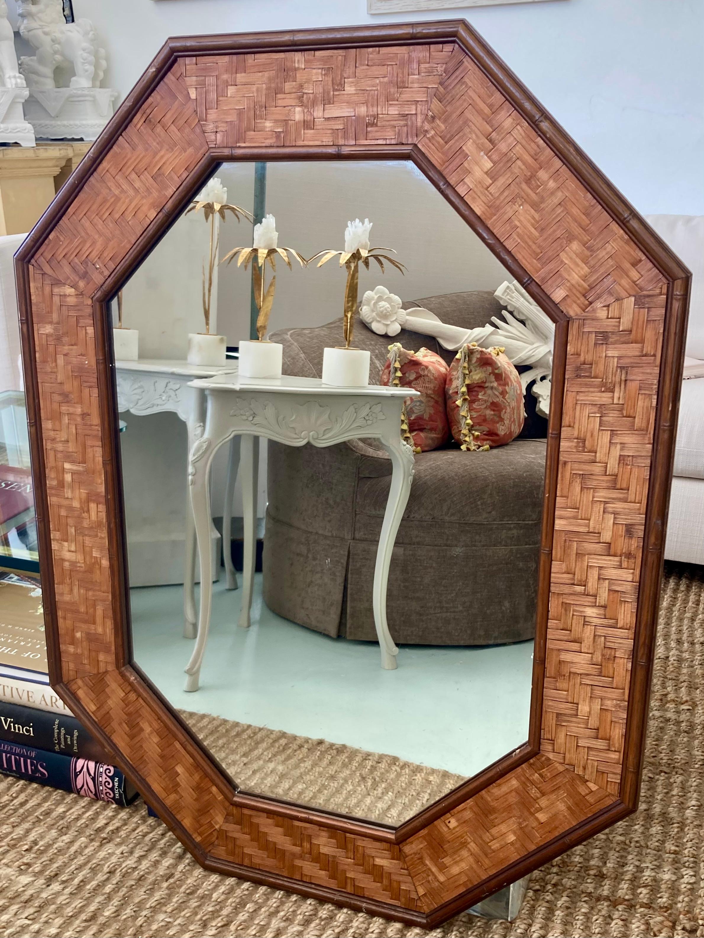 Mid-20th Century Basket Weave Rattan Mirror For Sale