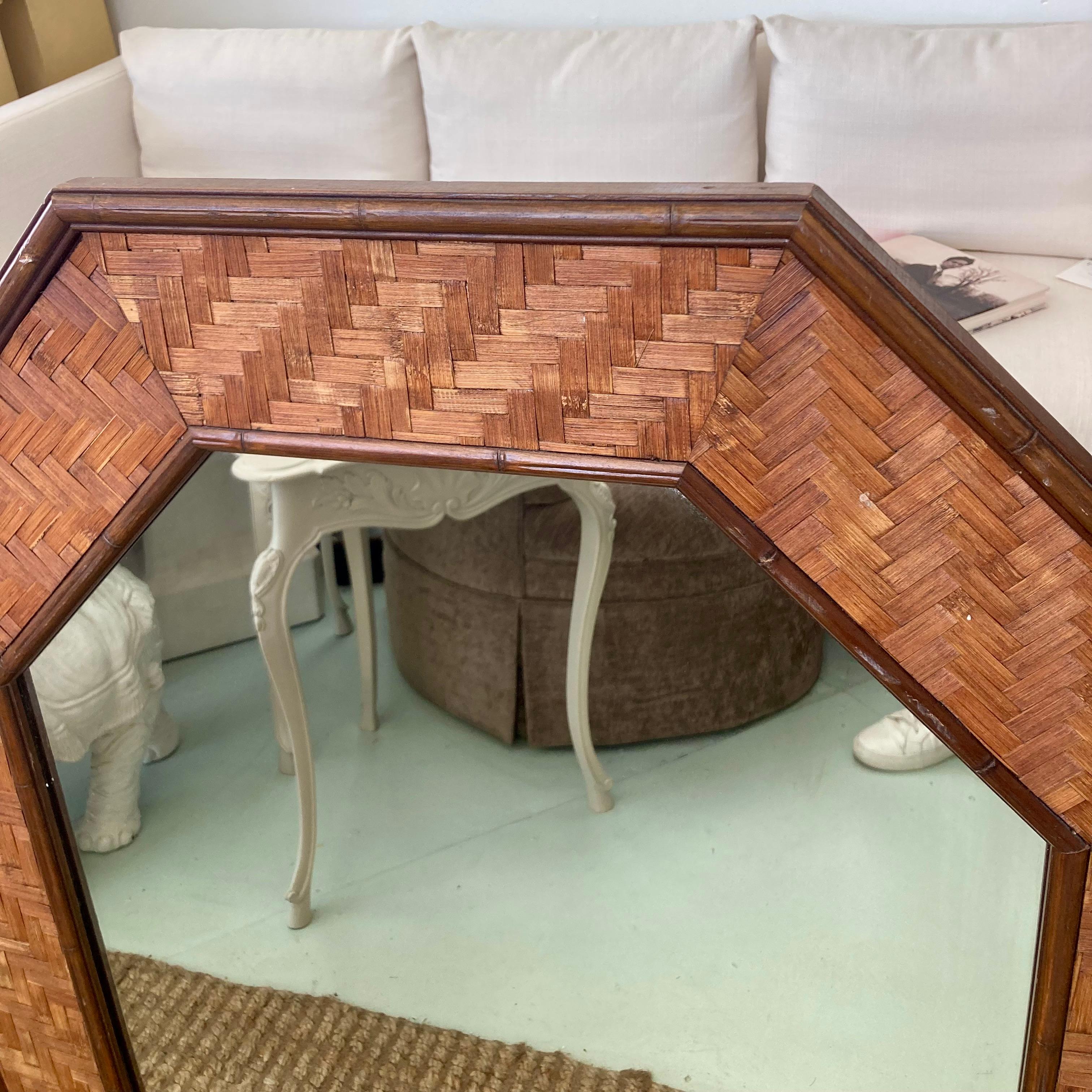 Faux Bamboo Basket Weave Rattan Mirror For Sale