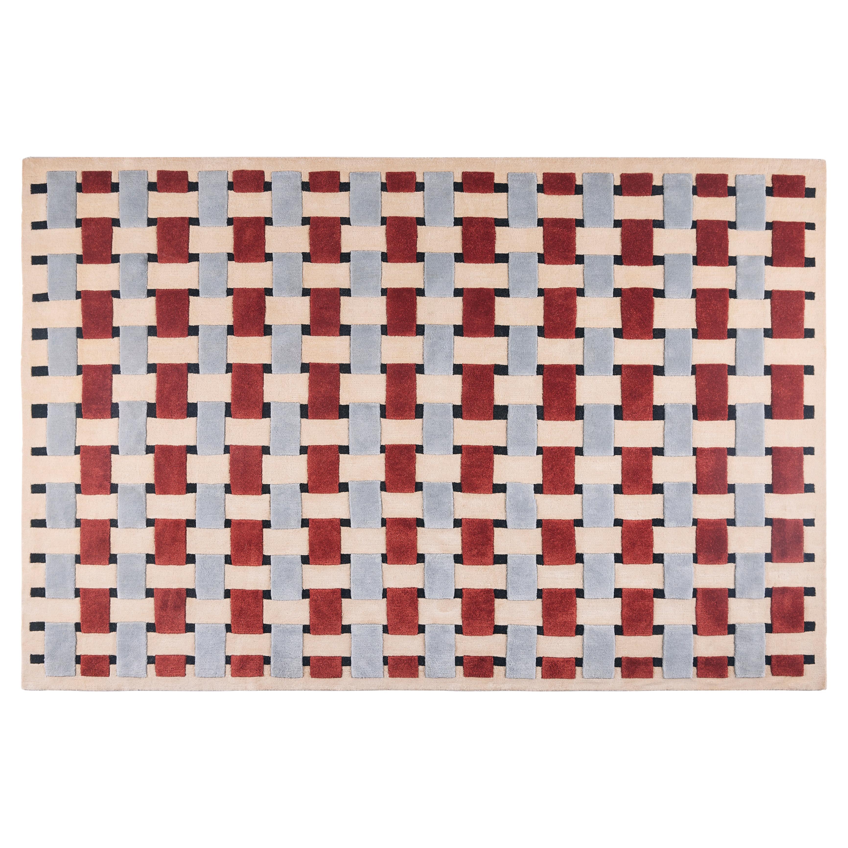 Basket Weave in Cherry, Hand-Knotted Wool Rug