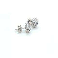 Basket Weave Stud Earrings with Square Sapphire White Gold