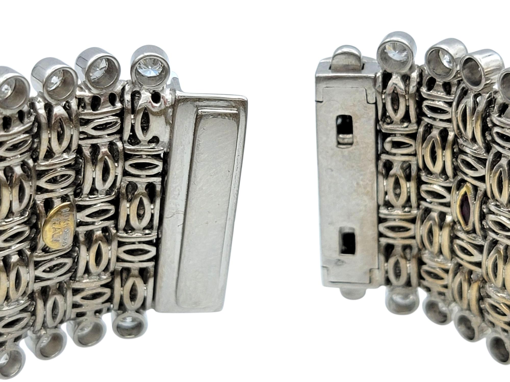 Women's Basket Weave Style Wide Link Bracelet with Diamonds in 18 Karat White Gold For Sale