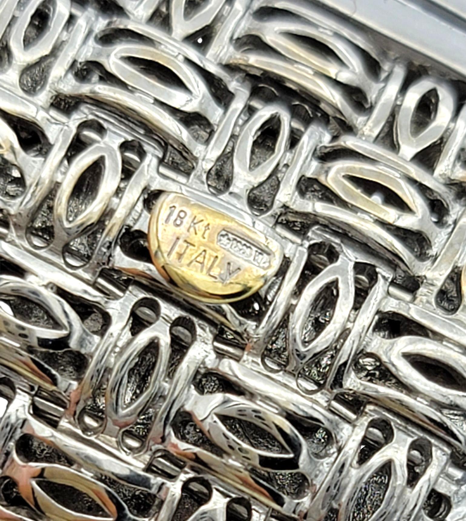 Basket Weave Style Wide Link Bracelet with Diamonds in 18 Karat White Gold For Sale 1