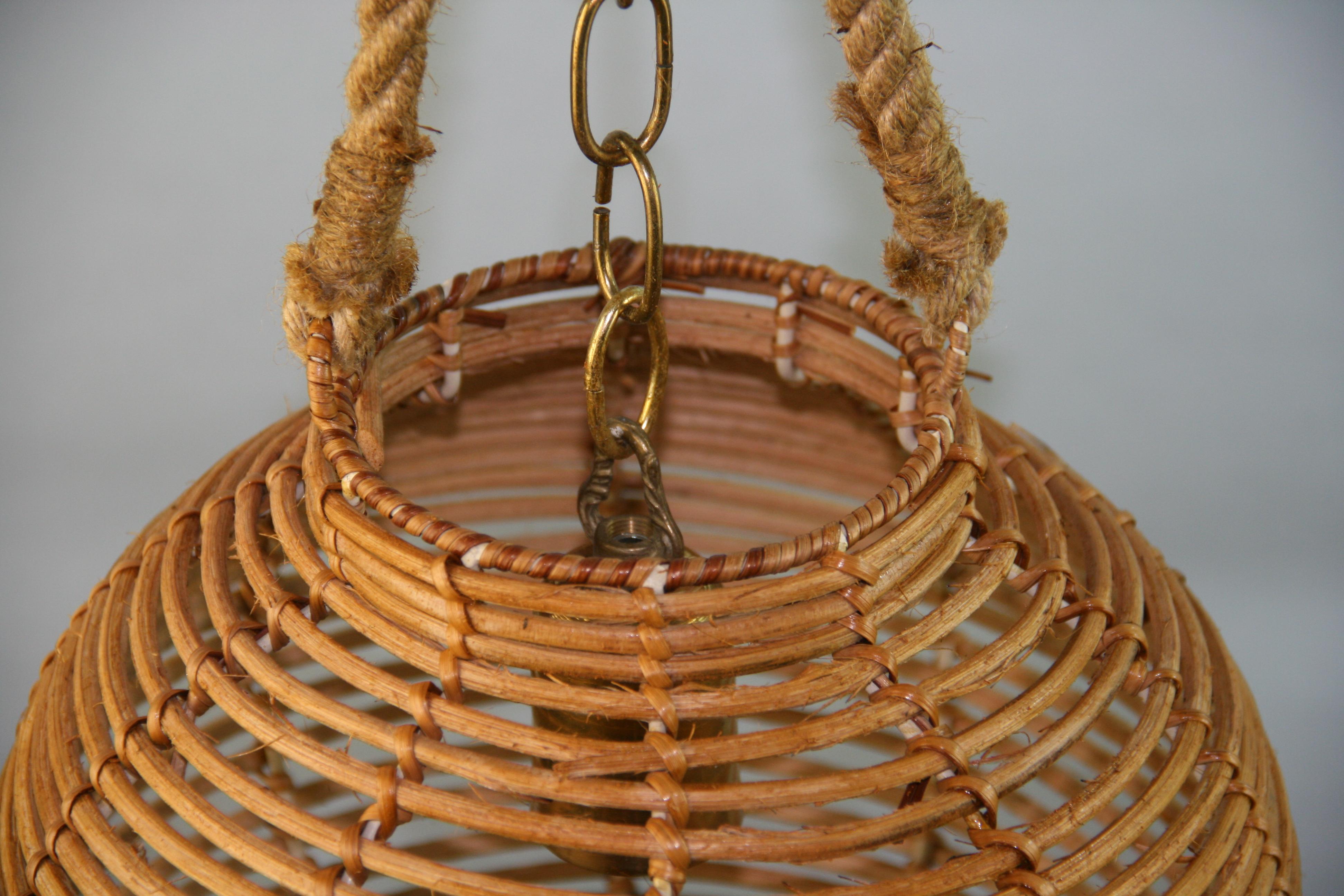 Scandinavian Rope and  Wicker Pendant Light For Sale 7