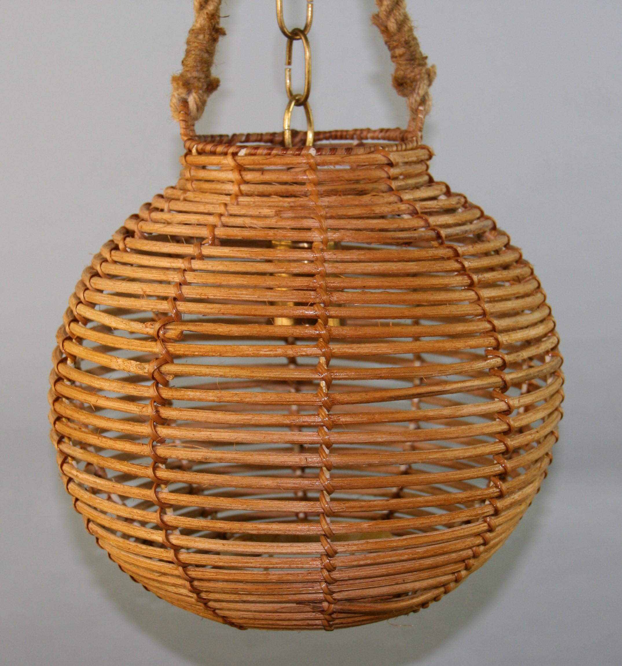 Mid-20th Century Scandinavian Rope and  Wicker Pendant Light For Sale