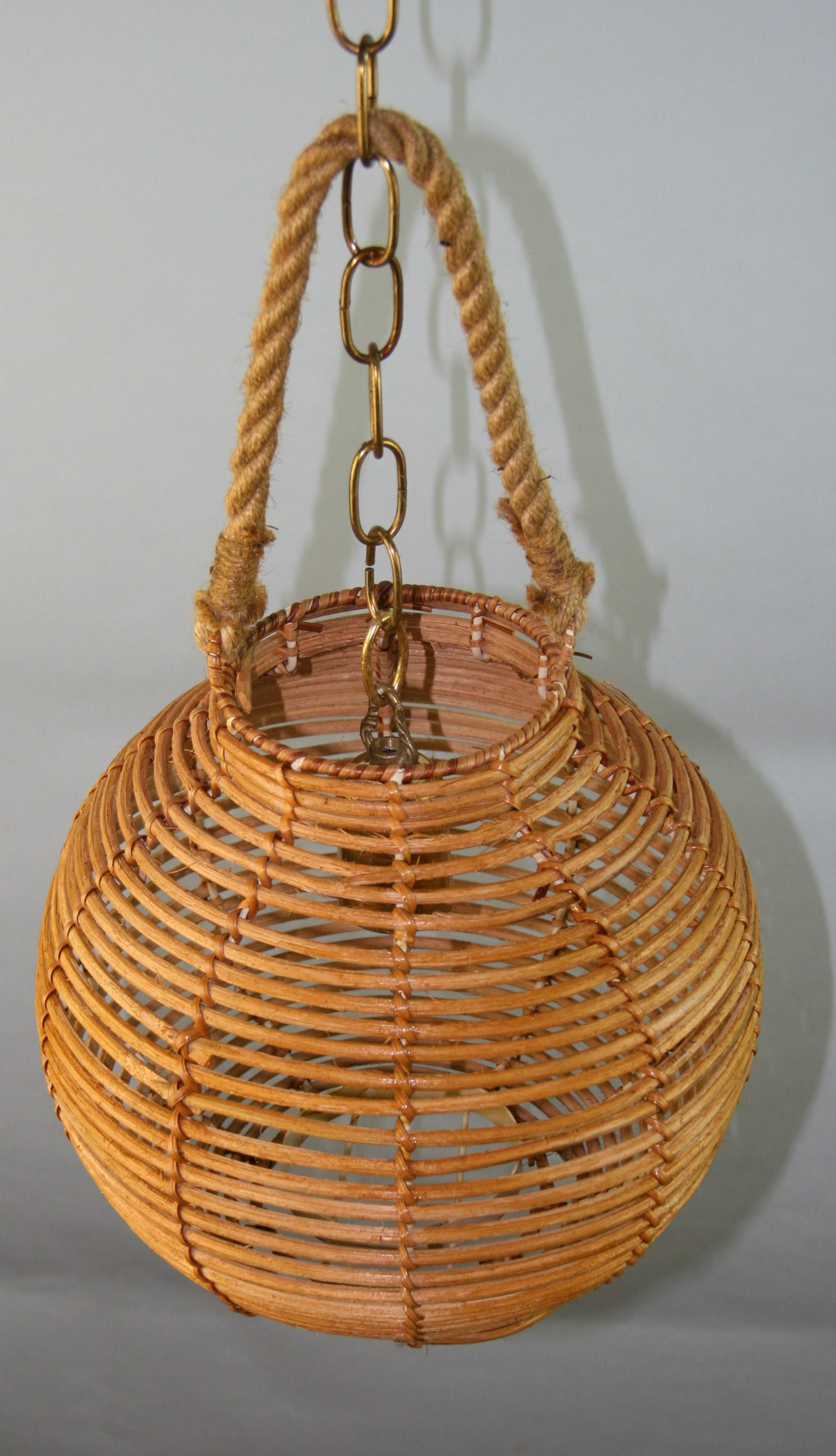 Scandinavian Rope and  Wicker Pendant Light For Sale 4