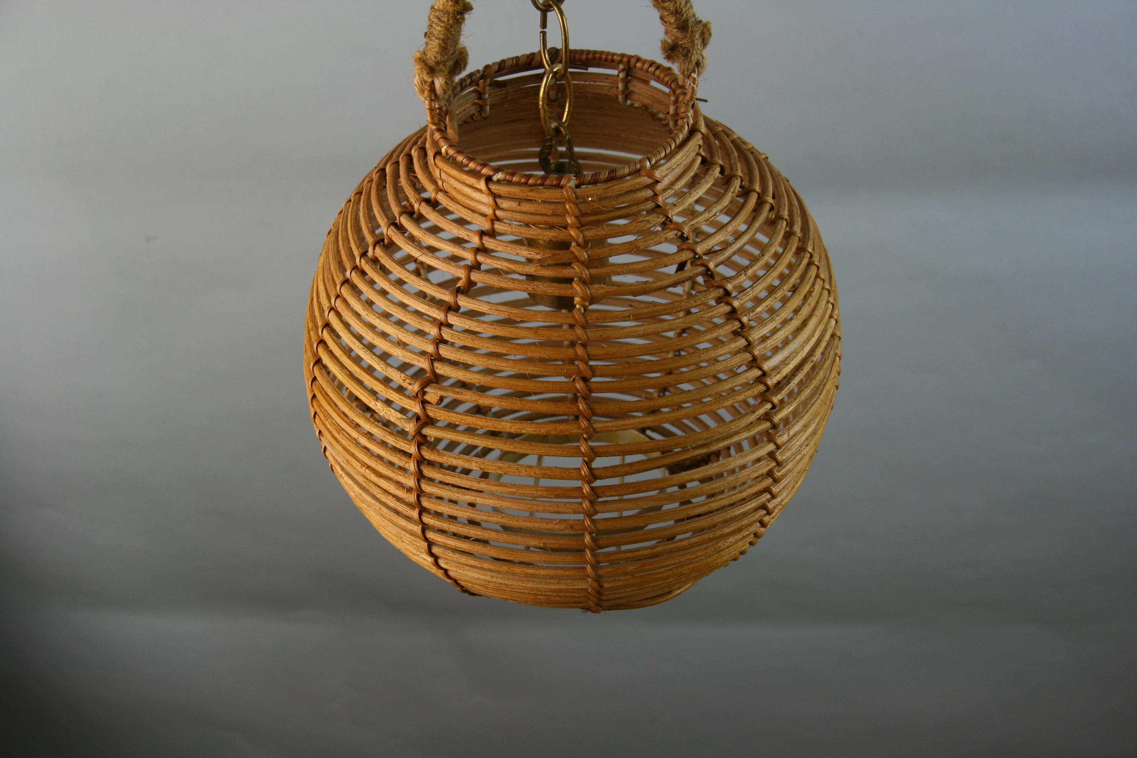 Scandinavian Rope and  Wicker Pendant Light For Sale 5