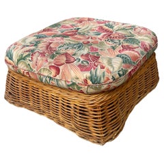 Basket Woven Rattan Ottoman Coffee Table in the style of Michael Taylor