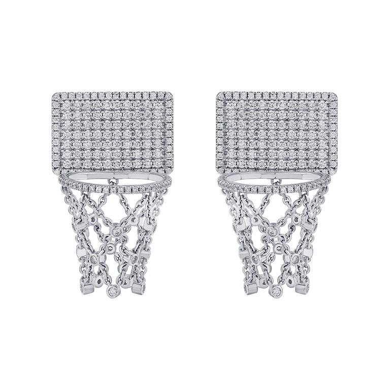 da uomo o donna Basketball Hoop Full Diamond Backboard Earrings in vendita