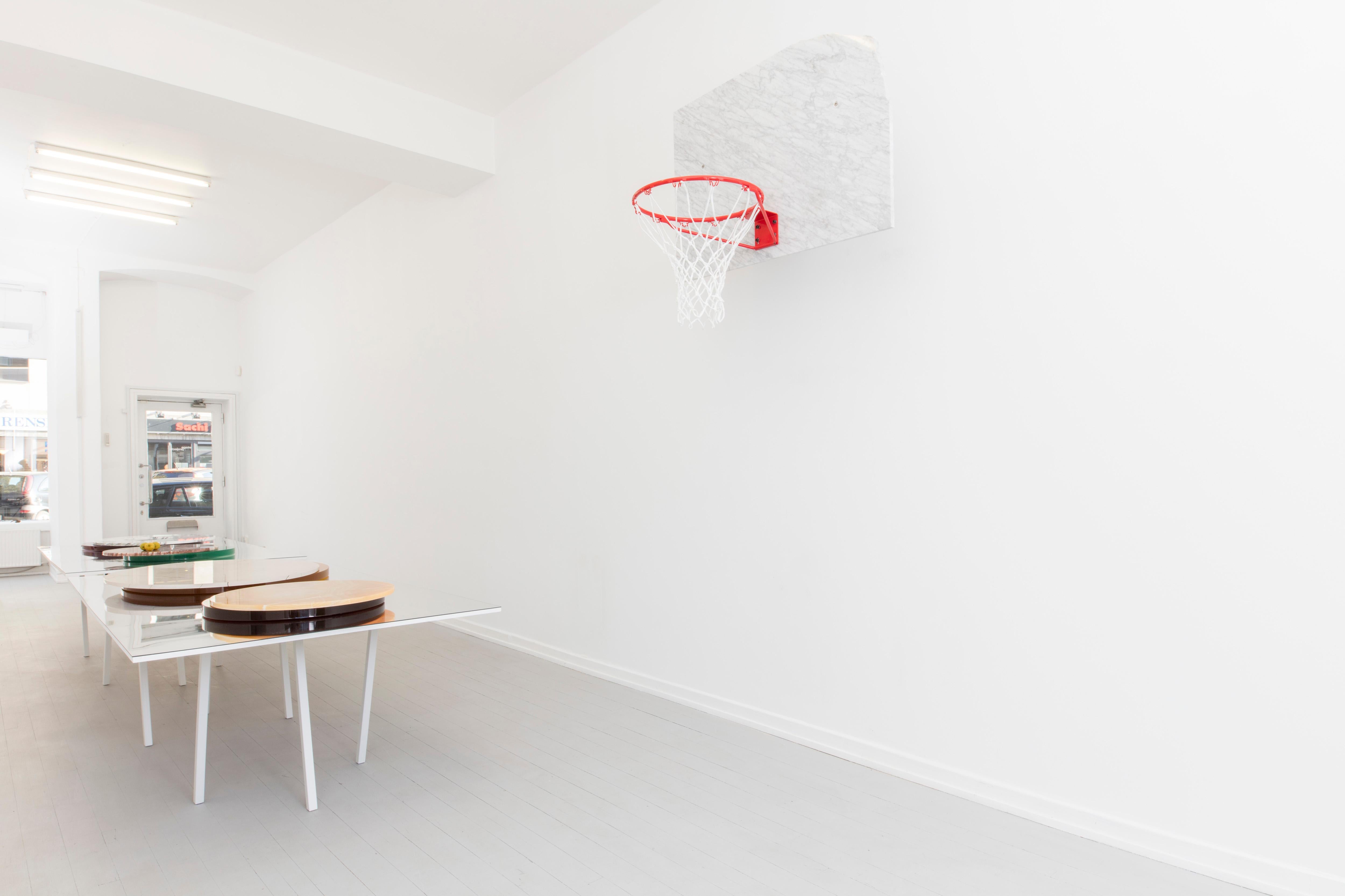 Post-Modern Basketball Pot and Backboard with Italian Marble, by Guillermo Santoma