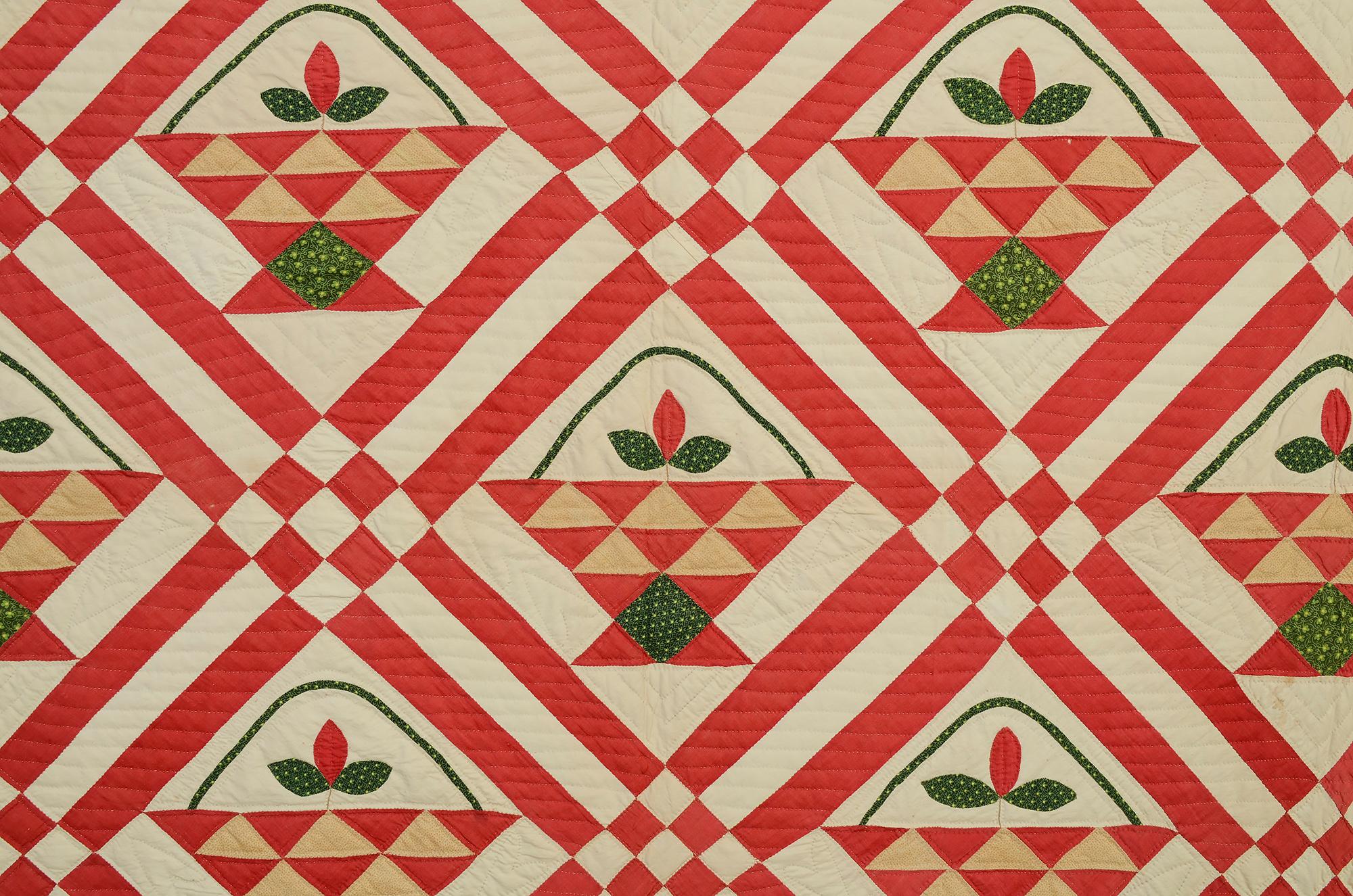 American Baskets Quilt with Appliqued Flowers