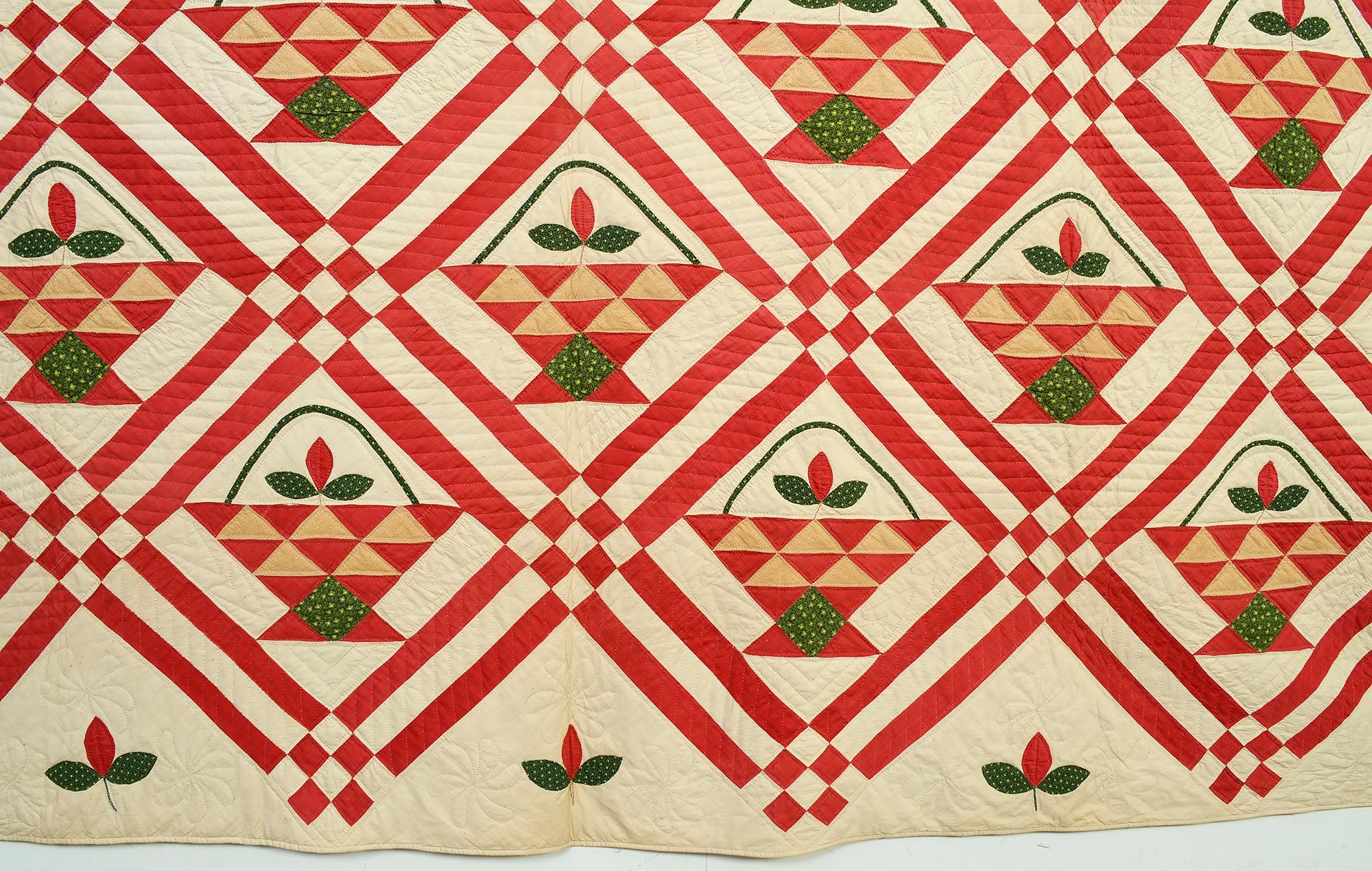 19th Century Baskets Quilt with Appliqued Flowers