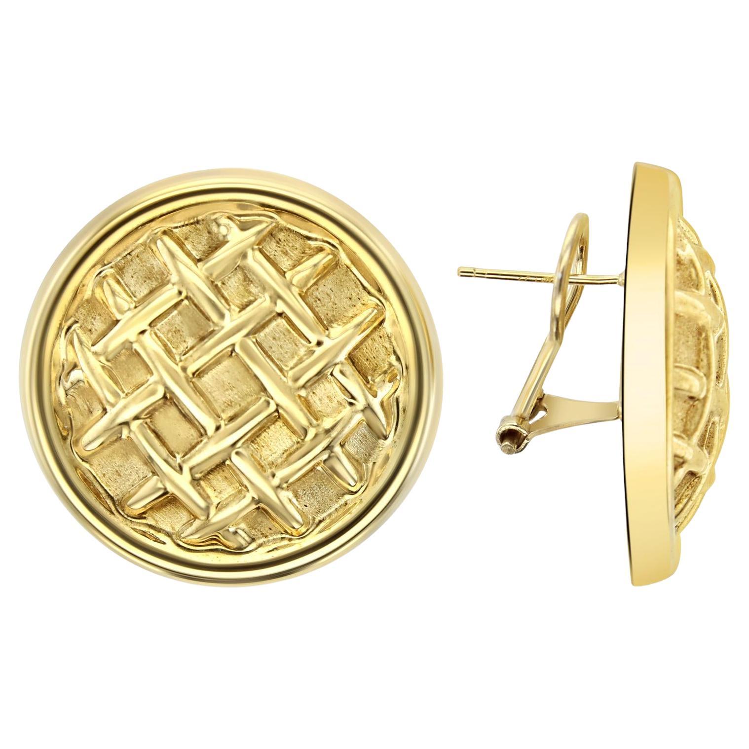 Boucles d'oreilles oméga en or jaune 14k à clip en forme de panier