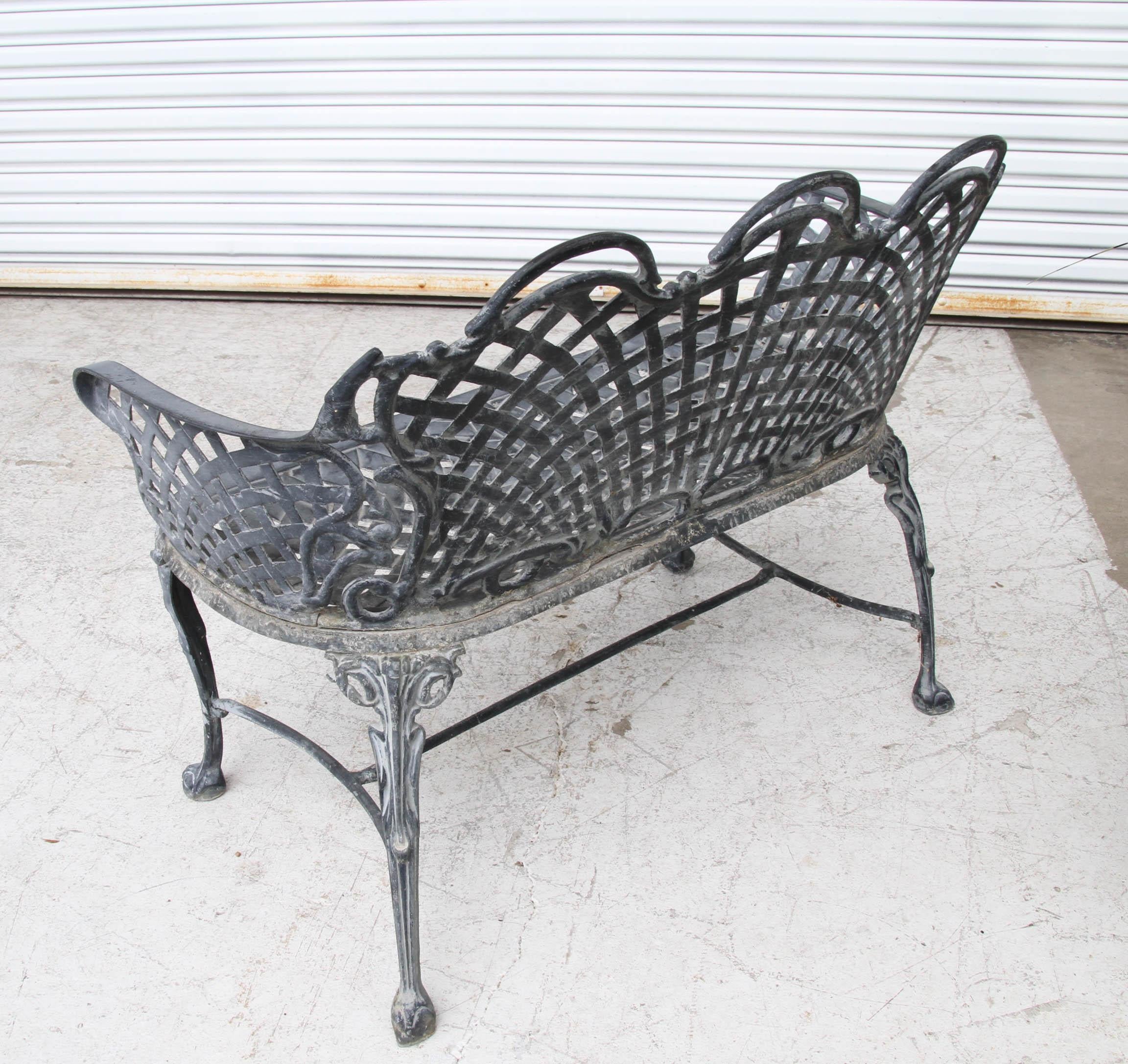 North American Basketweave Cast Aluminum Triple Arch Settee For Sale