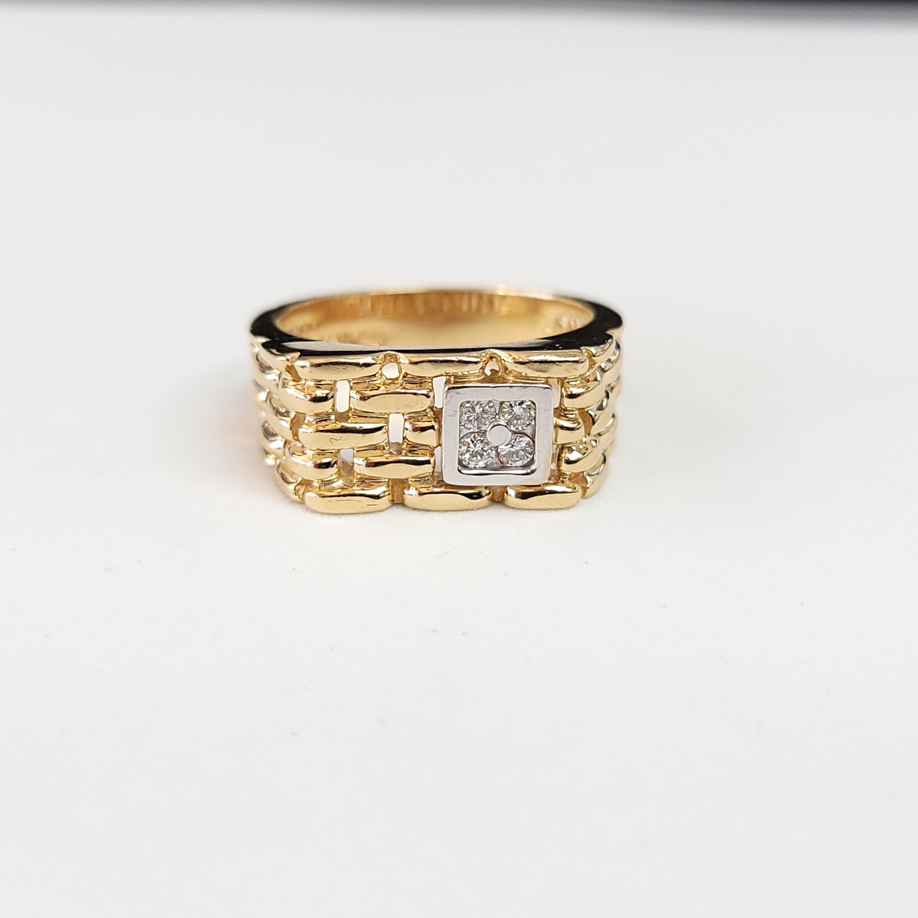 Round Cut Basketweave Diamond Cluster Ring .20cttw 14k Yellow Gold For Sale