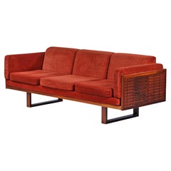 Vintage Basketweave "Guvenør" Sofa in Rosewood by Poul Cadovius