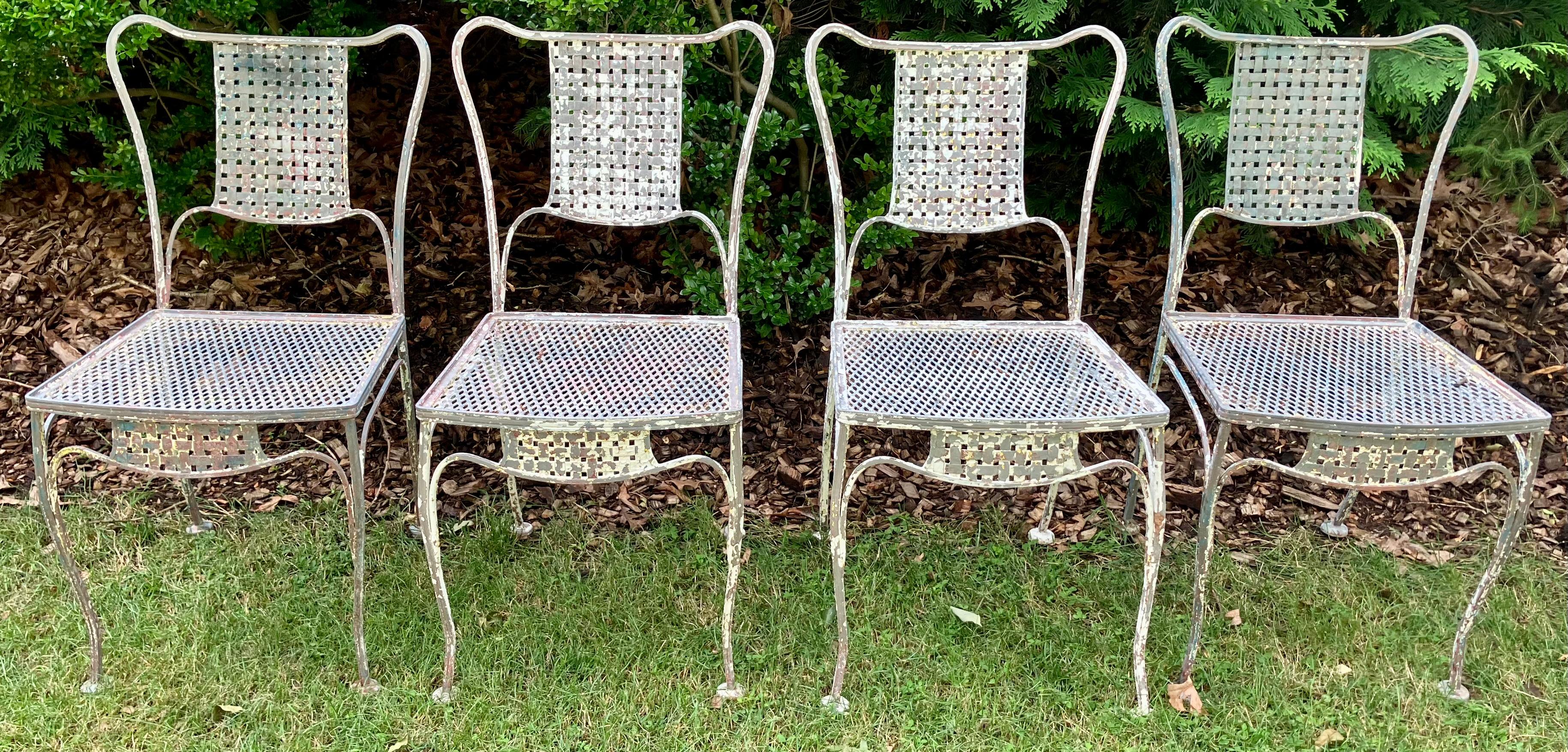 American Basketweave Iron Patio Dining Chairs For Sale