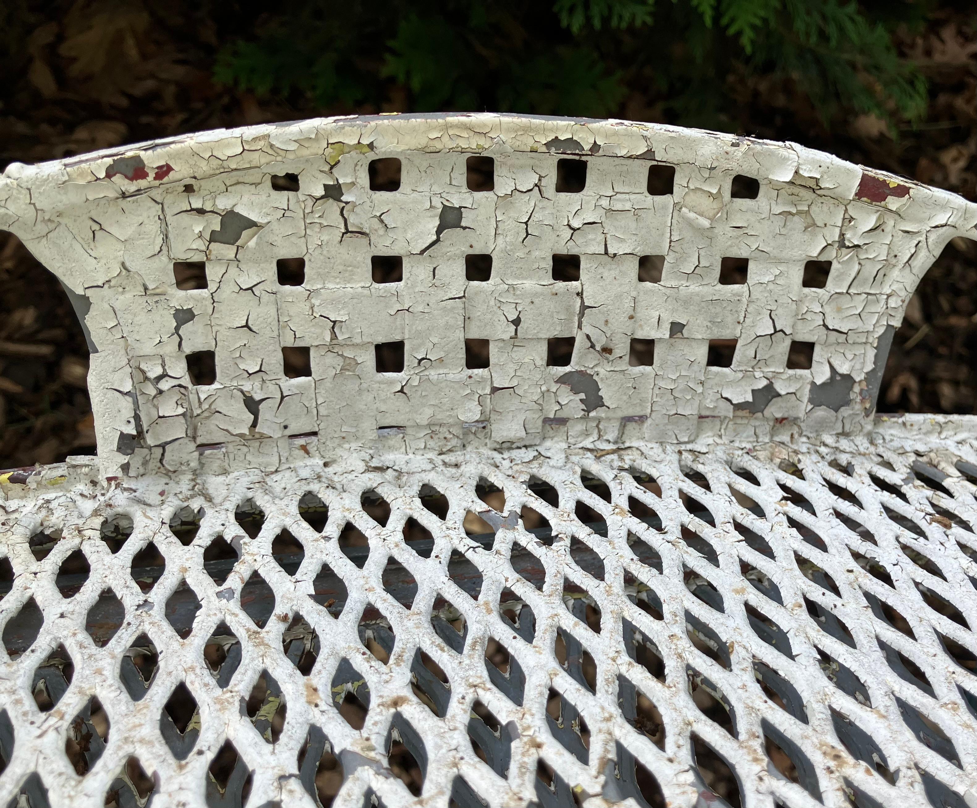 Basketweave Iron Patio Dining Chairs In Good Condition For Sale In New York, NY