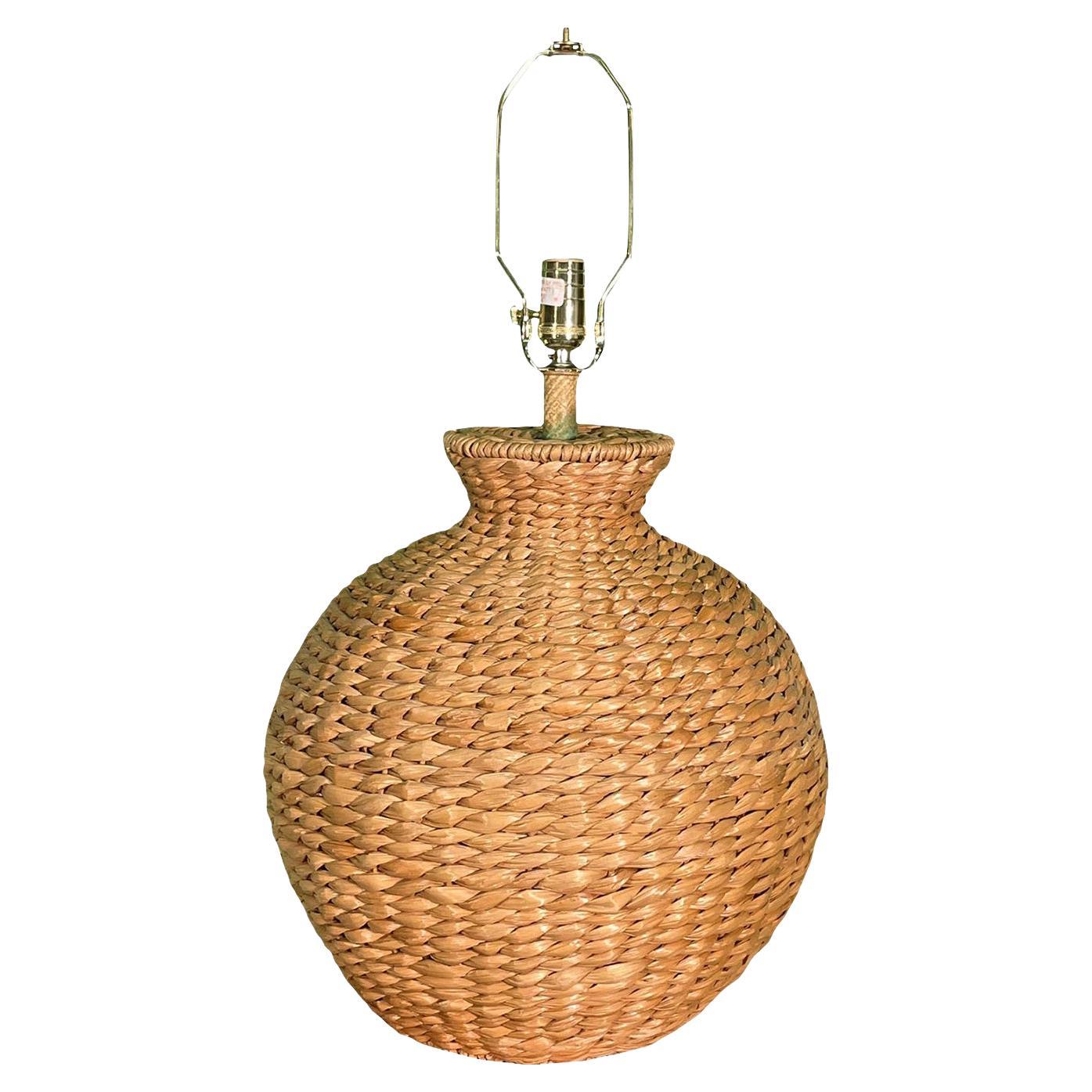 Basketweave Wicker Paper Ginger Jar Table Lamp For Sale