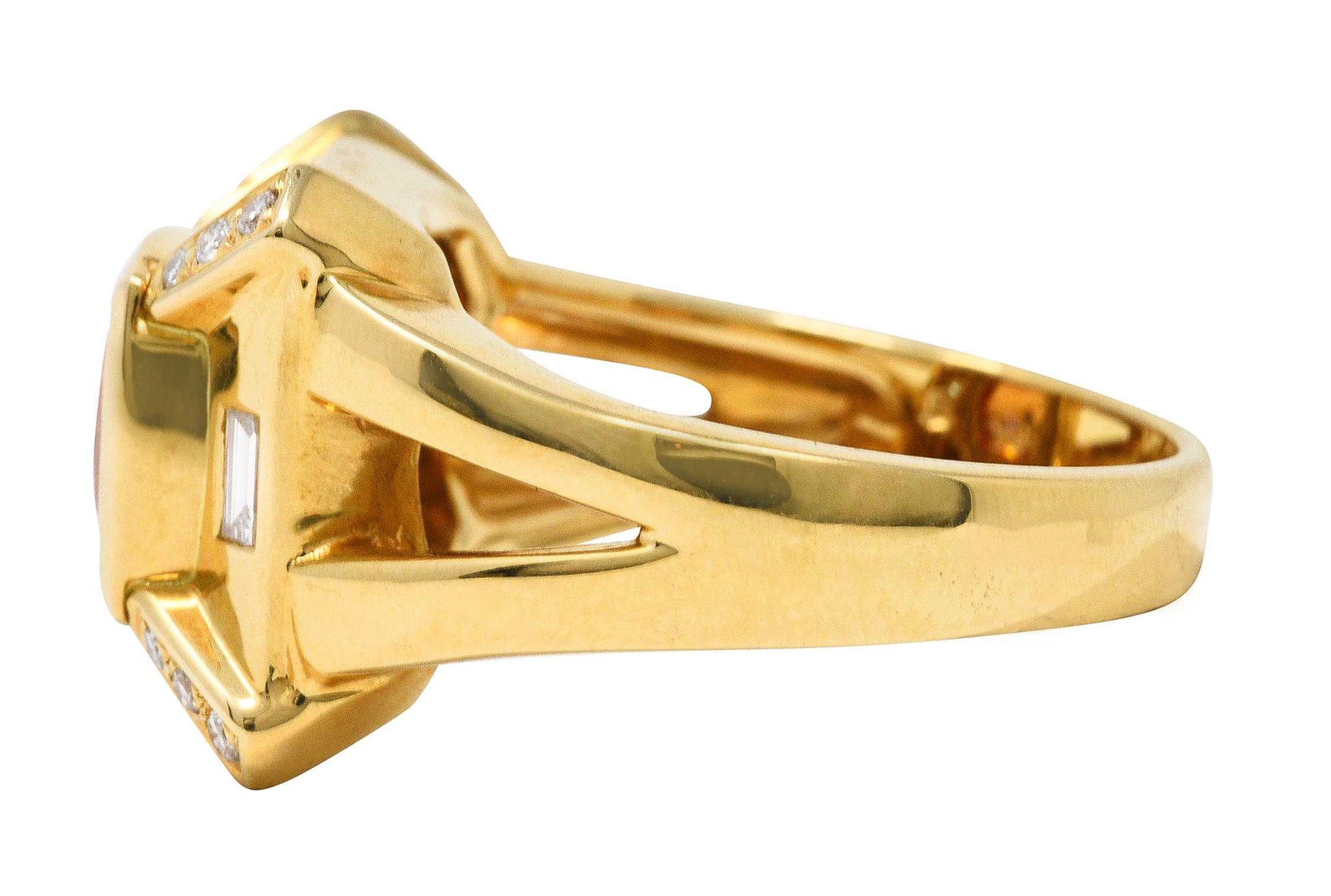 Contemporary Baskin Bros. 2.50 Carats Orange Sapphire Diamond 18 Karat Gold Gemstone Ring