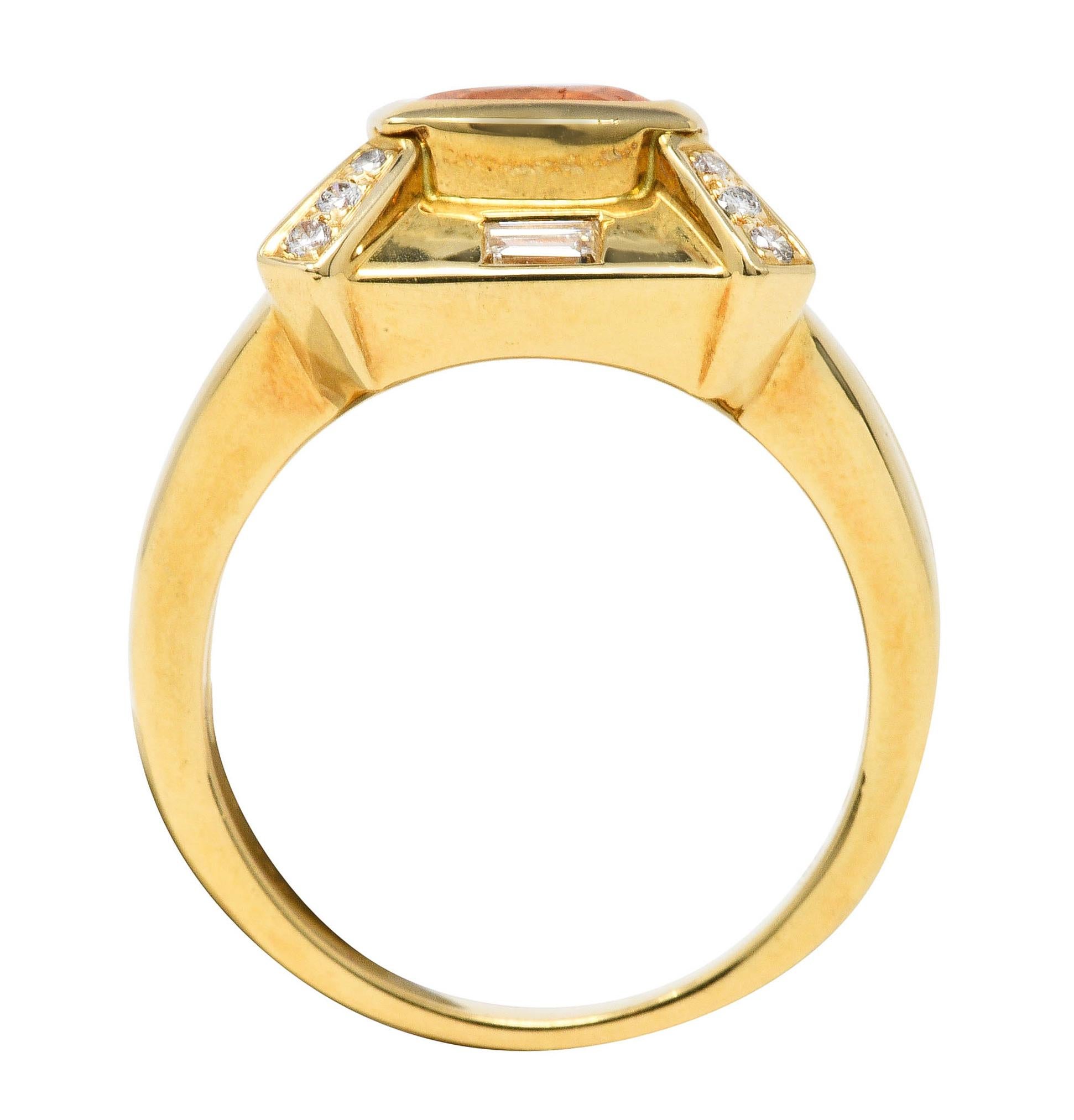 Baskin Bros. 2.50 Carats Orange Sapphire Diamond 18 Karat Gold Gemstone Ring 1