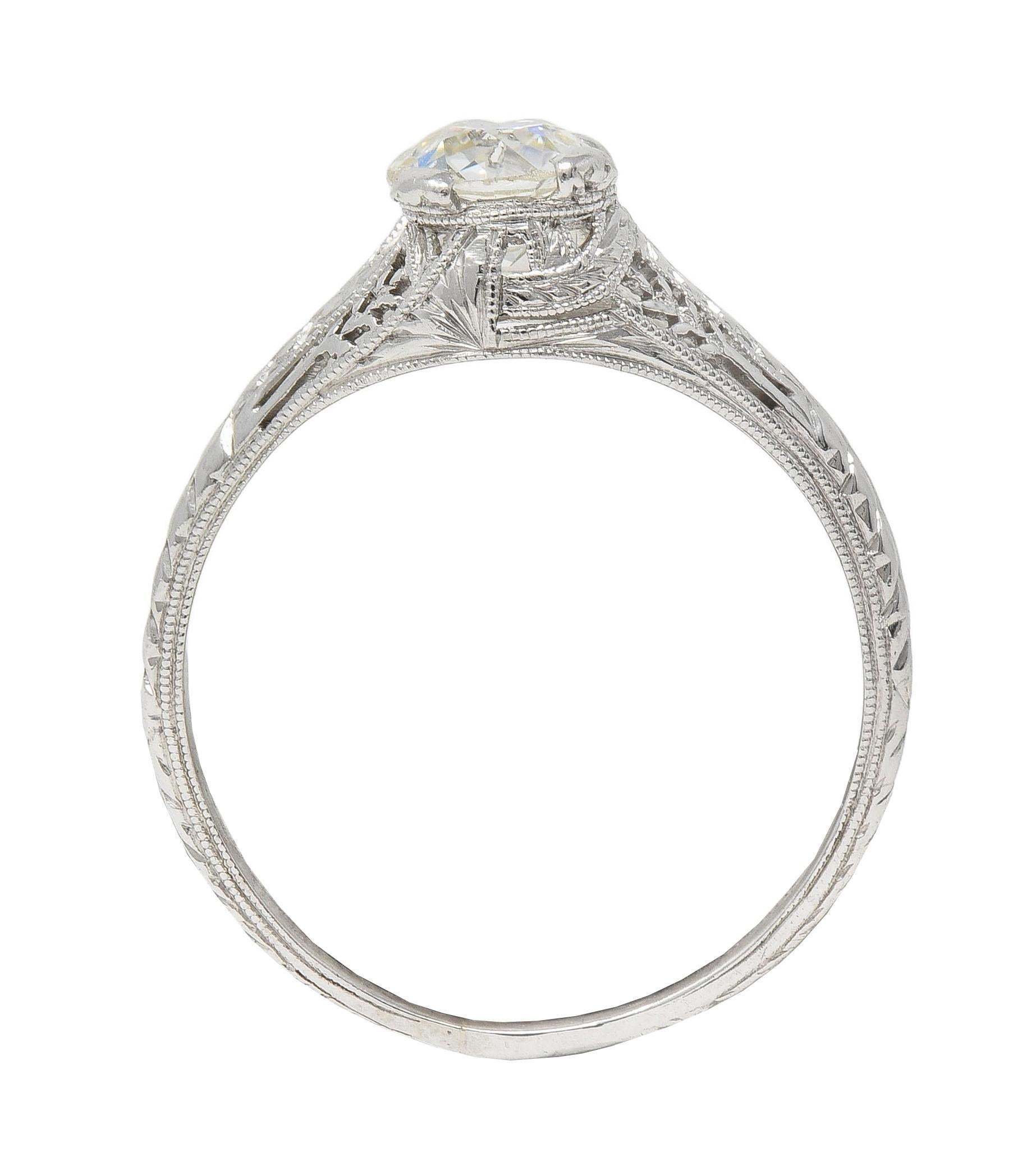 Baskin Bros. Art Deco 0.70 CTW Diamond Platinum Vintage Wheat Engagement Ring For Sale 5