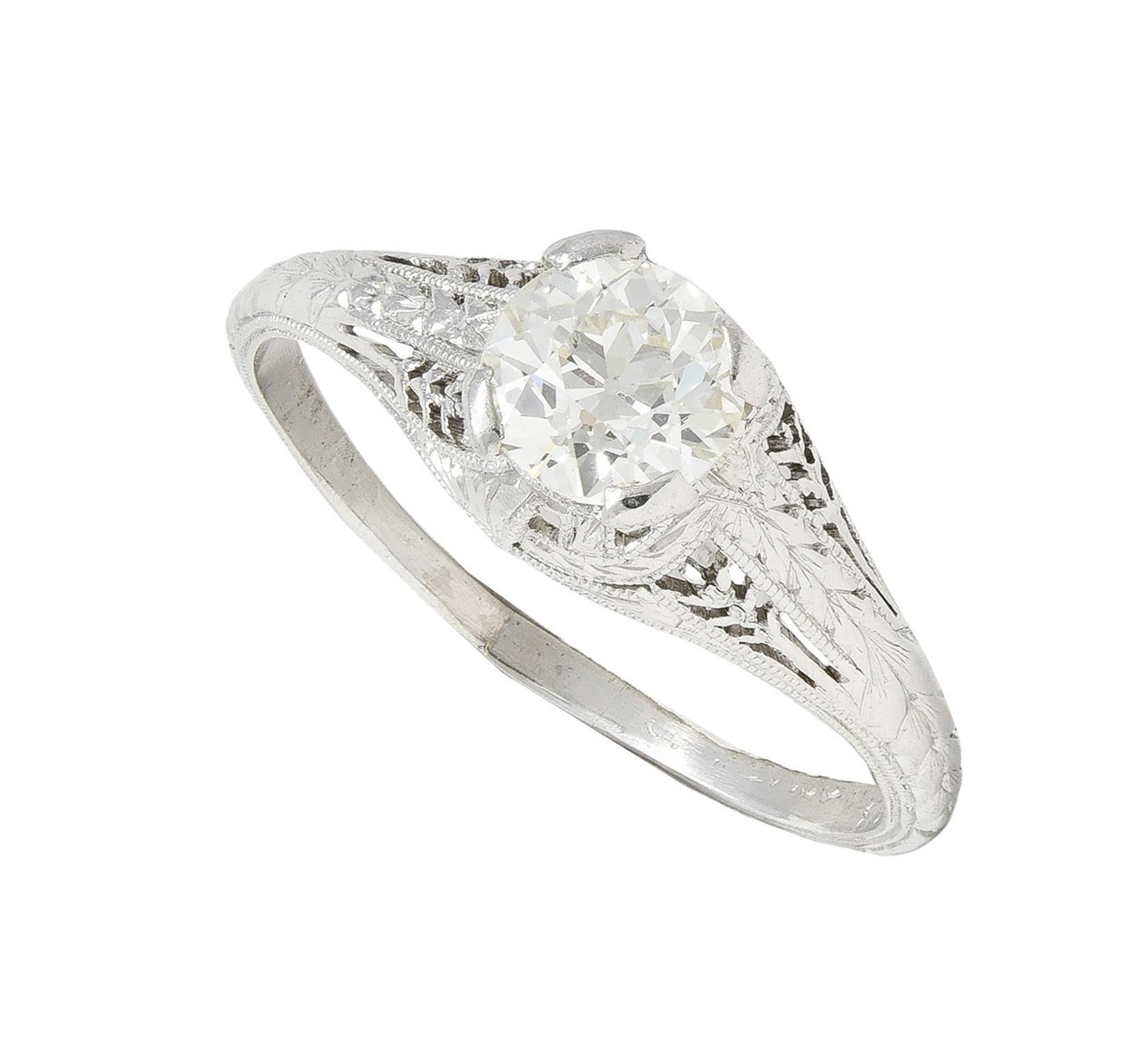 Baskin Bros. Art Deco 0.70 CTW Diamond Platinum Vintage Wheat Engagement Ring For Sale 6