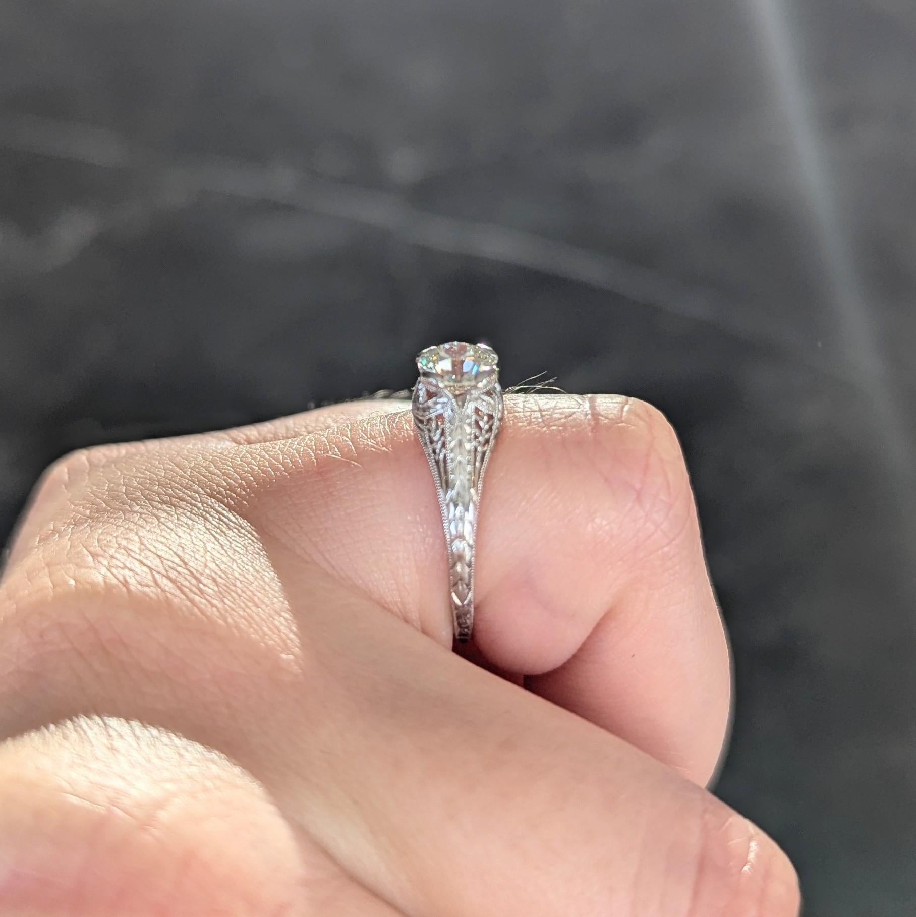 Baskin Bros. Art Deco 0.70 CTW Diamond Platinum Vintage Wheat Engagement Ring For Sale 7