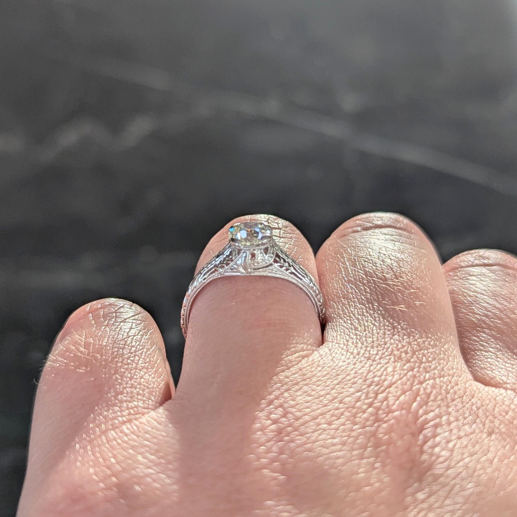 Baskin Bros. Art Deco 0.70 CTW Diamond Platinum Vintage Wheat Engagement Ring For Sale 8