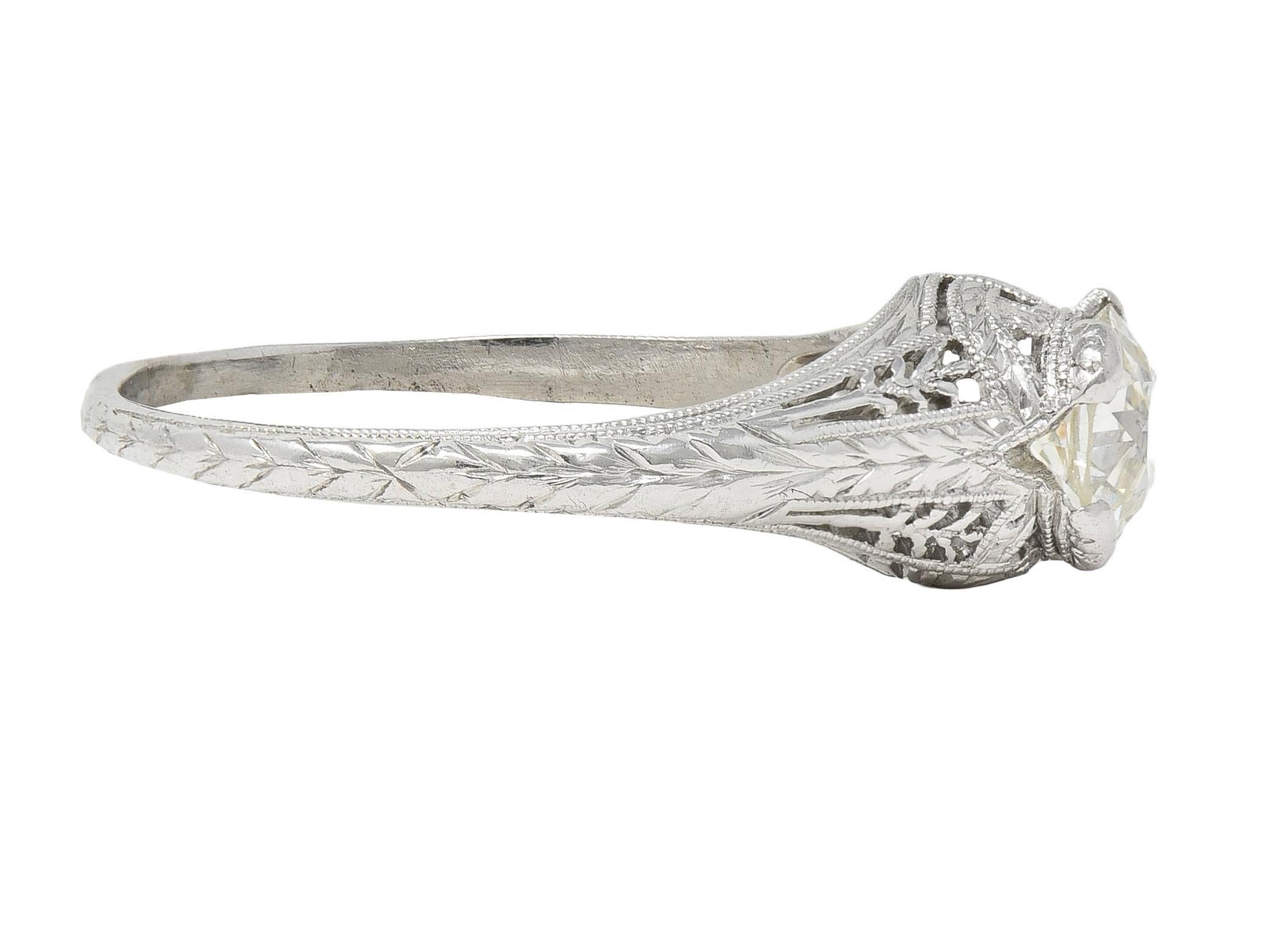 Baskin Bros. Art Deco 0.70 CTW Diamond Platinum Vintage Wheat Engagement Ring In Excellent Condition For Sale In Philadelphia, PA