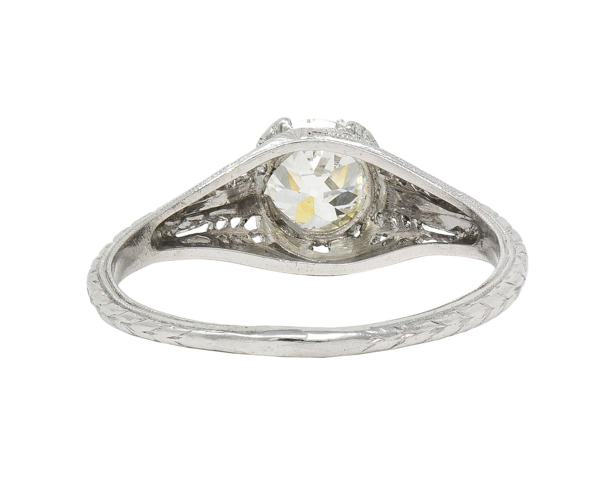 Women's or Men's Baskin Bros. Art Deco 0.70 CTW Diamond Platinum Vintage Wheat Engagement Ring For Sale