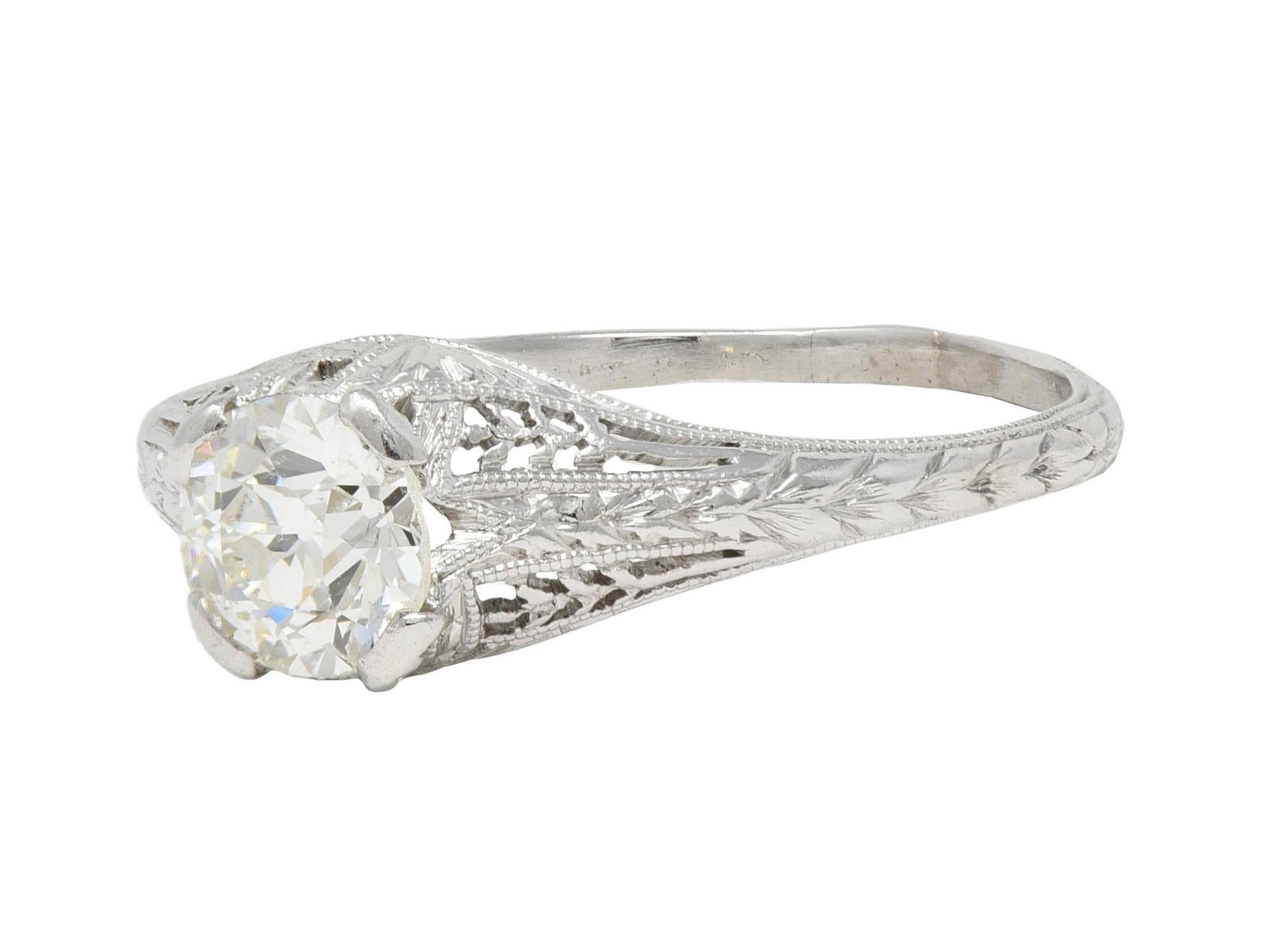 Baskin Bros. Art Deco 0.70 CTW Diamond Platinum Vintage Wheat Engagement Ring For Sale 2