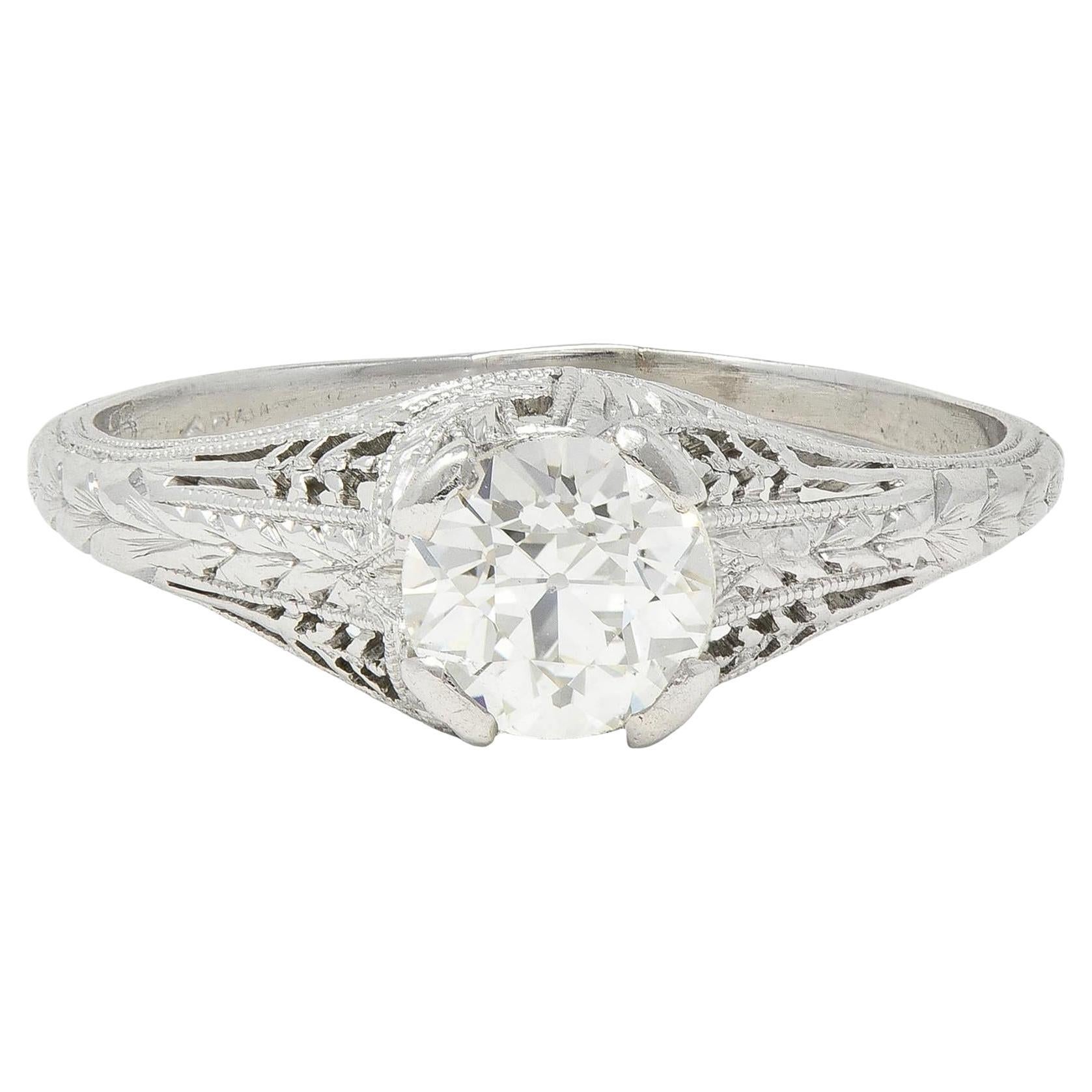 Baskin Bros. Art Deco 0.70 CTW Diamond Platinum Vintage Wheat Engagement Ring For Sale