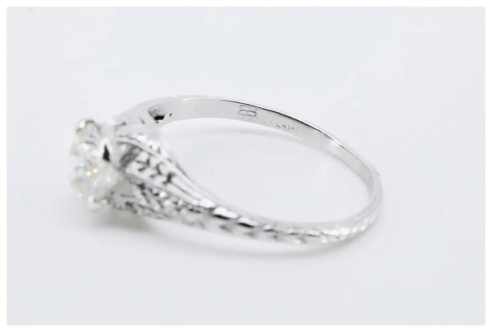 Old European Cut Baskin Bros. Art Deco 0.75ct Diamond Engagement Ring in Platinum For Sale