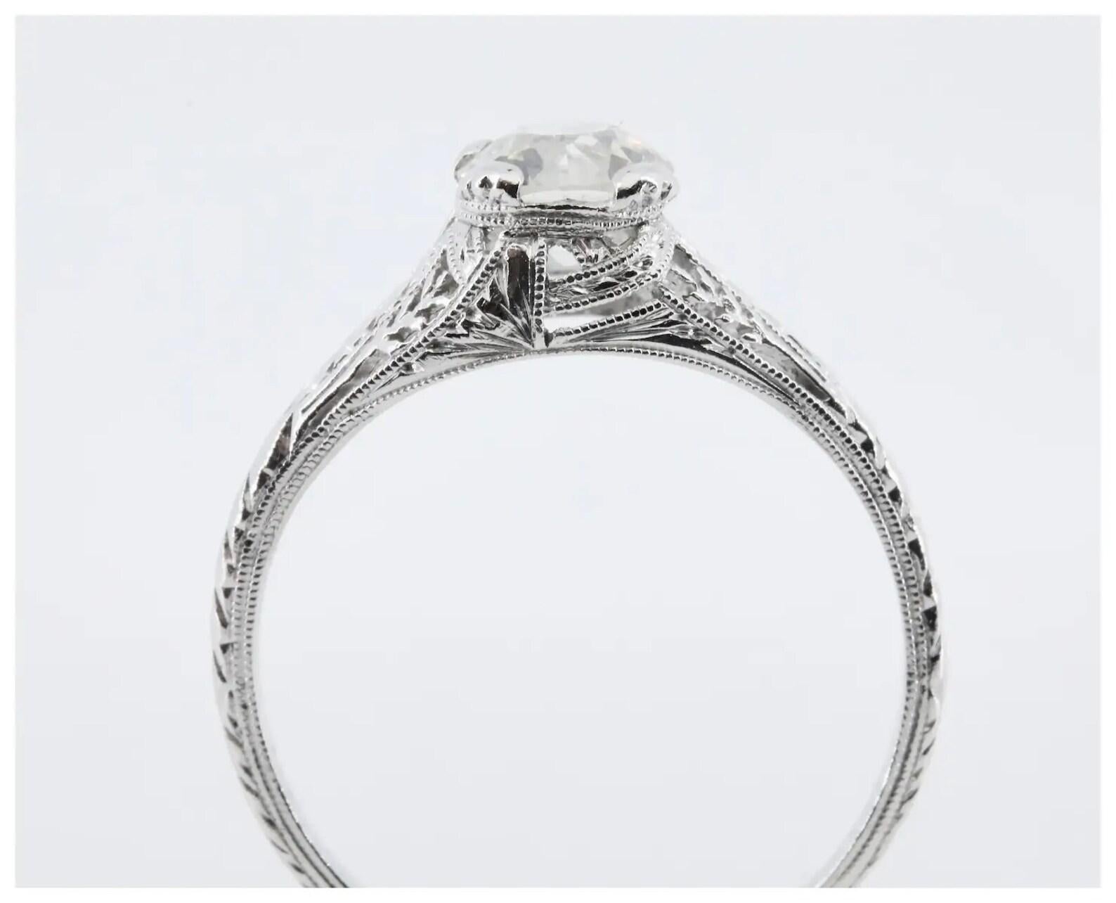 Baskin Bros. Art Deco 0.75ct Diamond Engagement Ring in Platinum In Good Condition For Sale In Boston, MA