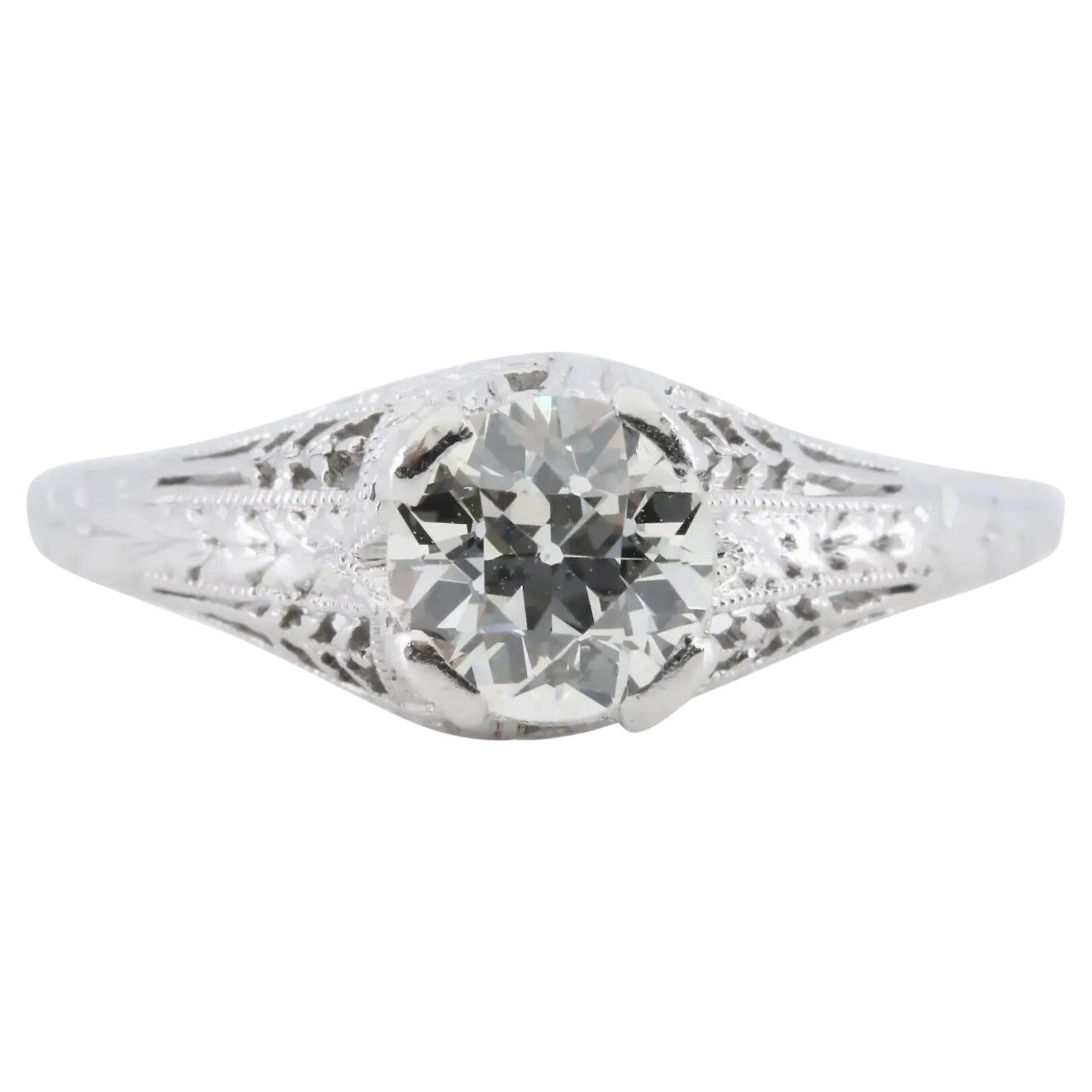 Baskin Bros. Art Deco 0.75ct Diamond Engagement Ring in Platinum For Sale