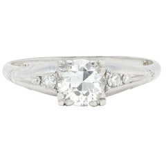 Baskin Bros. Anello di fidanzamento vintage in platino con diamante dal taglio europeo retrò