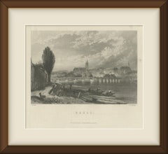 Basle (Basel), Switzerland, Rhine View, Antique Steel Engraving, circa 1865