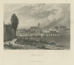 Basle (Basel), Switzerland, Rhine View, Antique Steel Engraving, circa 1865