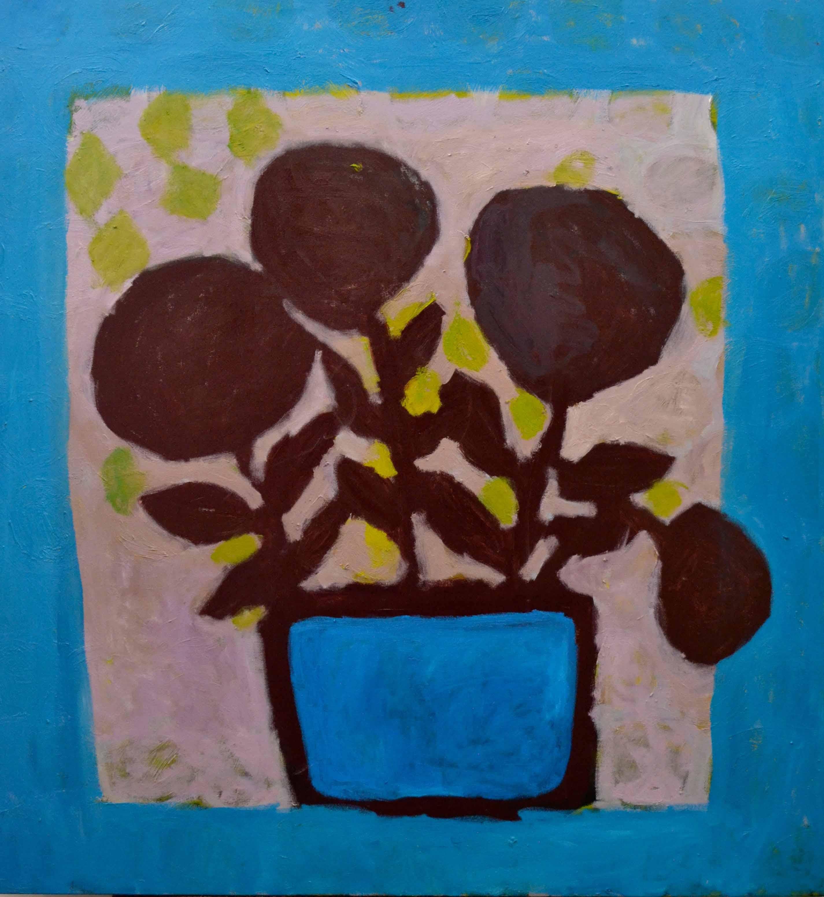 Basmat Levin Abstract Print - #18 Blue Potted Plant Painting Print Edition on Canvas