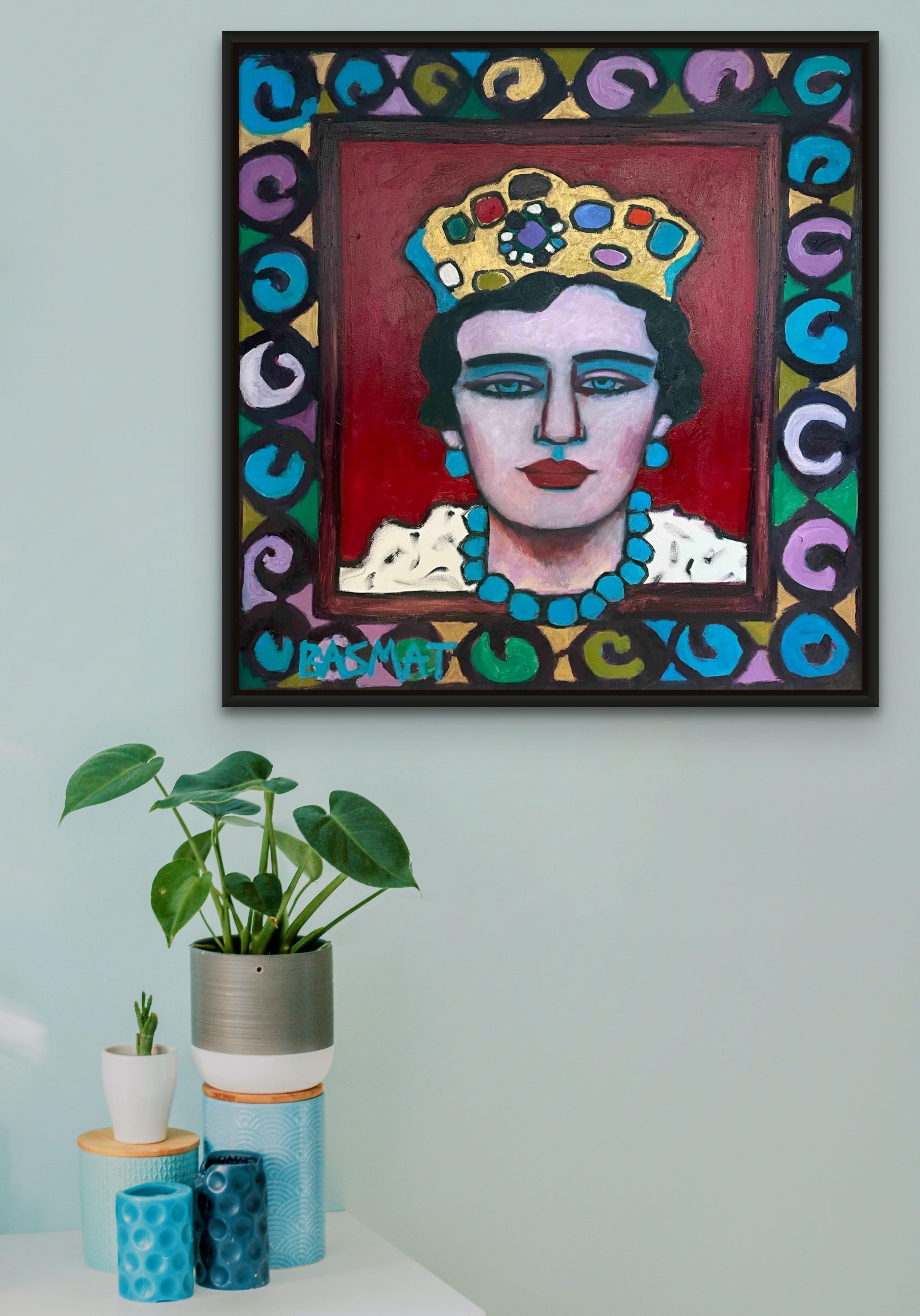 Queen Beacon, Square Portrait Print Edition on Canvas with Colourful Border - Black Abstract Print by Basmat Levin
